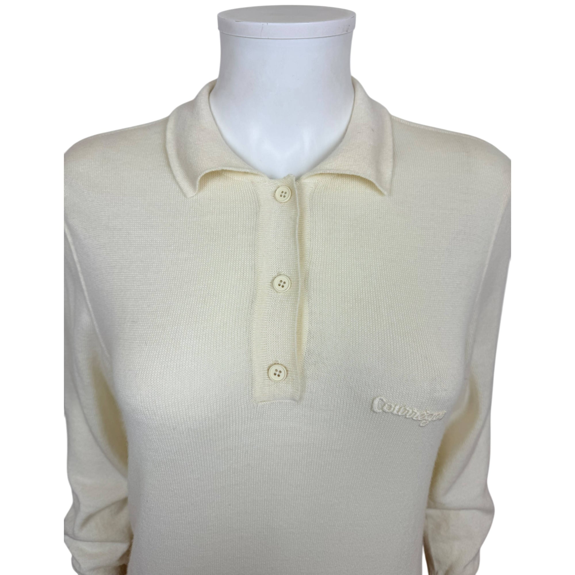 Vintage 1970s Courrèges Knit Polo Sweater Pullover – Cream – Size 00