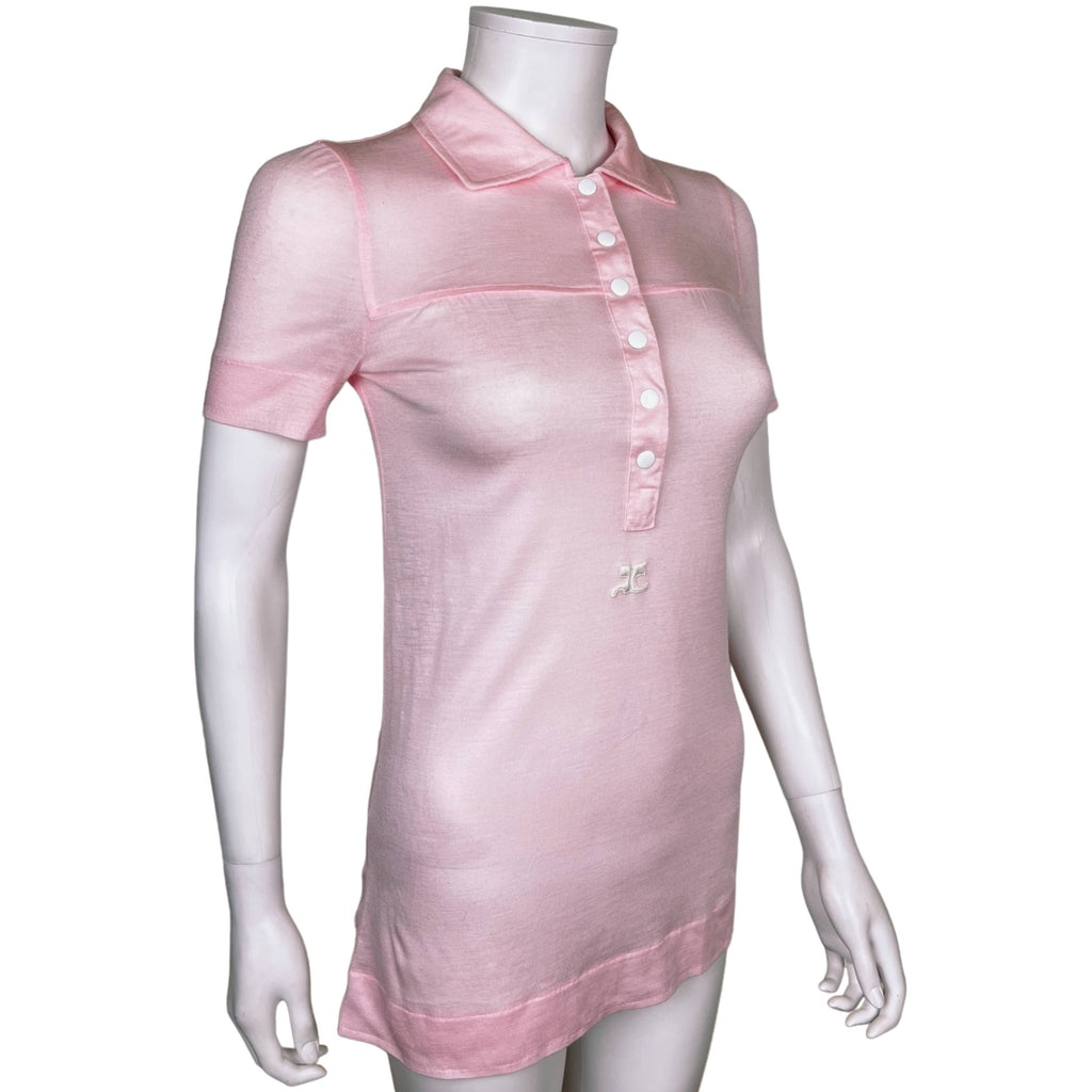 Vintage 1970s Courreges Paris Top Pink Acrylic Knit Size S