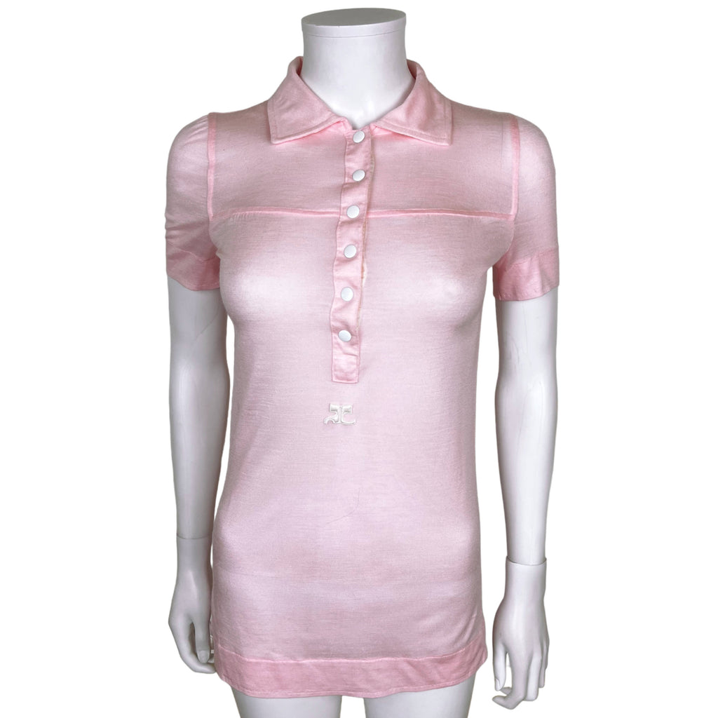Vintage 1970s Courreges Paris Top Pink Acrylic Knit Size S