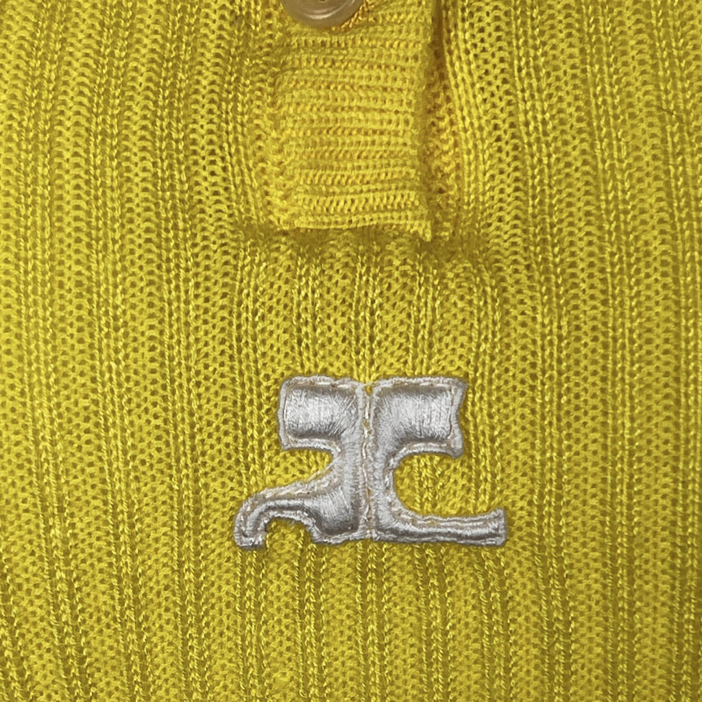 1970s Vintage Courreges Top Yellow Ribbed Knit Ladies Size S - Poppy's Vintage Clothing