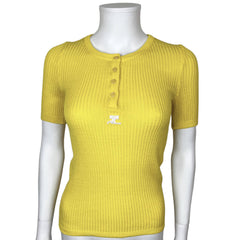 1970s Vintage Courreges Top Yellow Ribbed Knit Ladies Size S - Poppy's Vintage Clothing