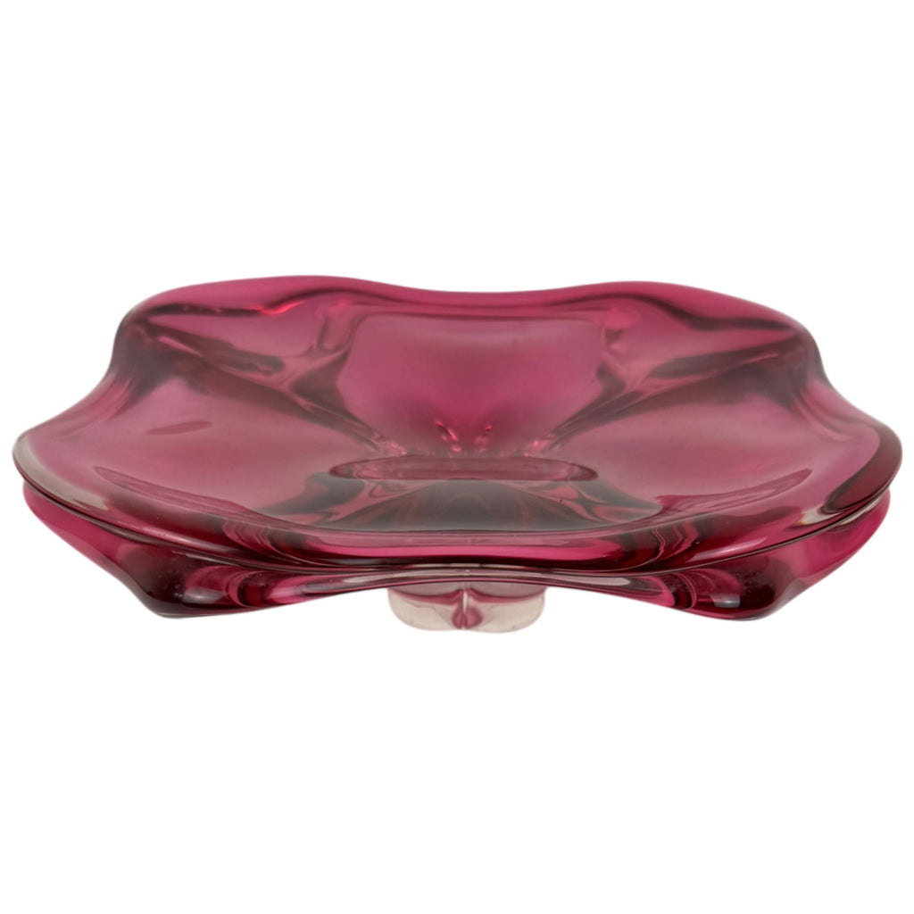 Mid-Century Val Saint Lambert Cranberry Crystal Glass Compote