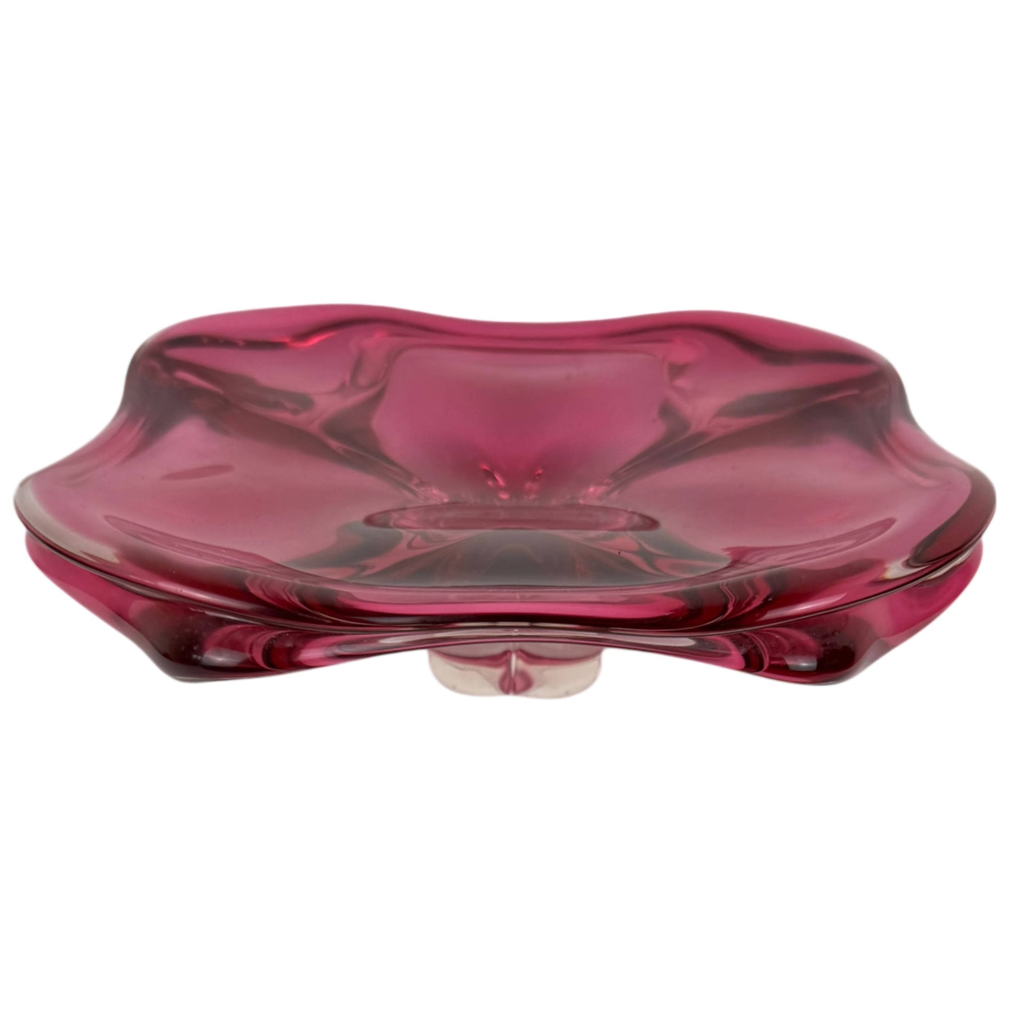 Mid-Century Val Saint Lambert Cranberry Crystal Glass Compote