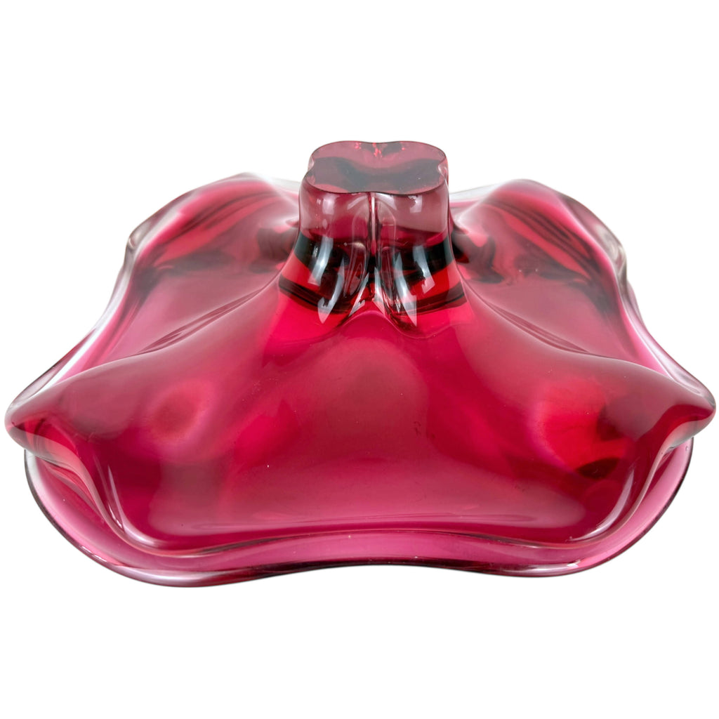 Mid-Century Val Saint Lambert Cranberry Crystal Glass Compote