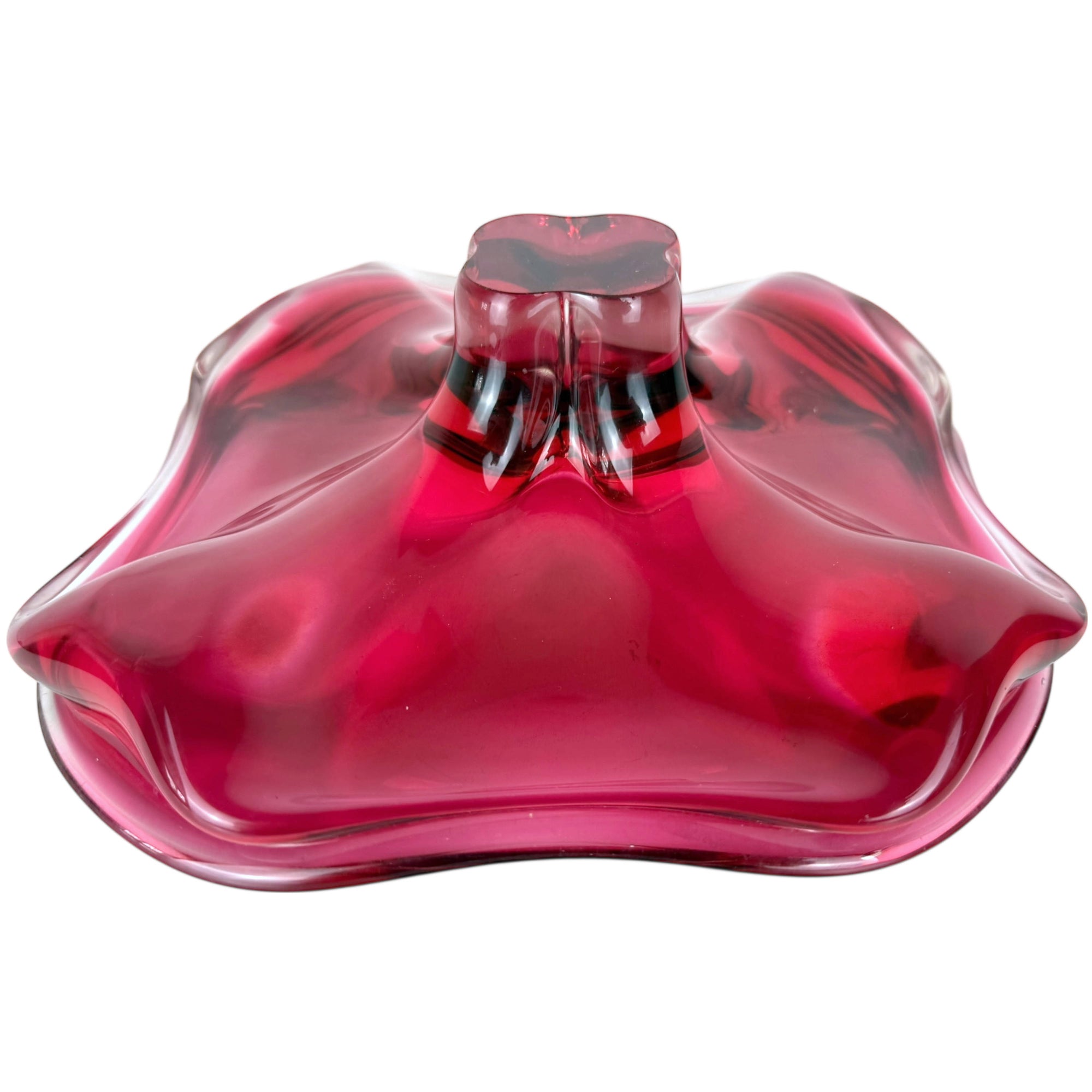 Mid-Century Val Saint Lambert Cranberry Crystal Glass Compote