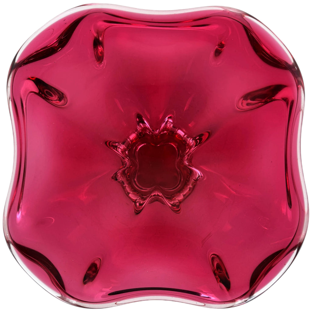 Mid-Century Val Saint Lambert Cranberry Crystal Glass Compote