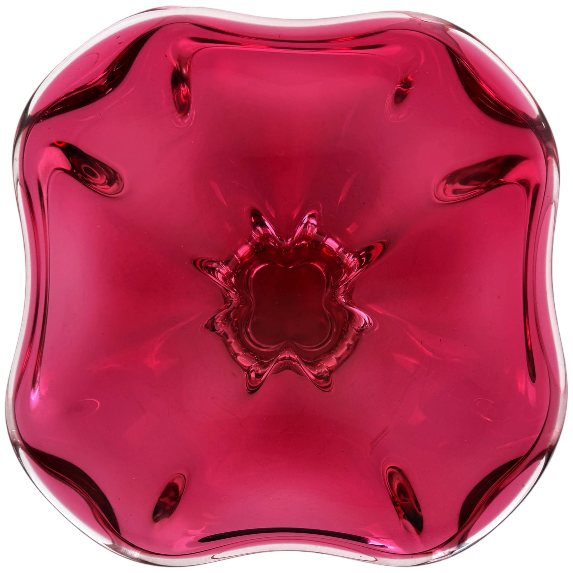 Mid-Century Val Saint Lambert Cranberry Crystal Glass Compote