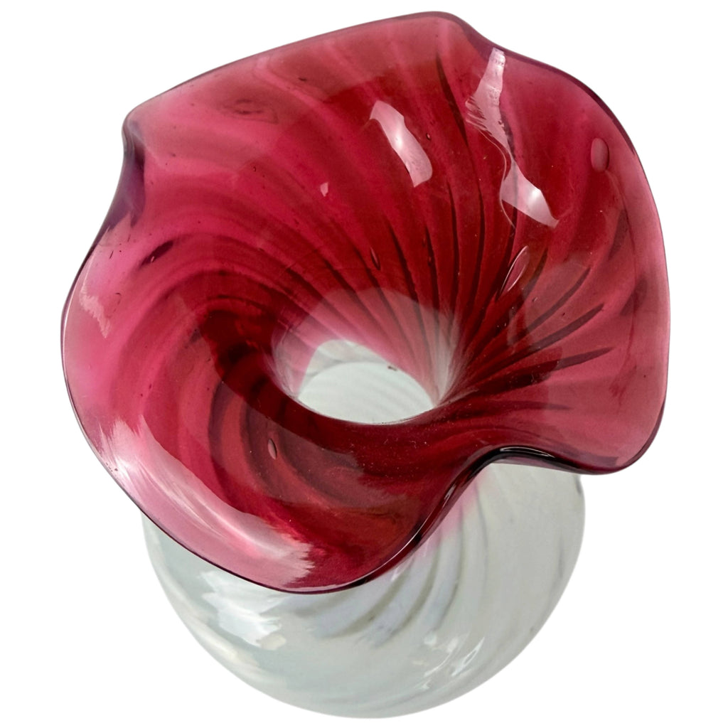 top view cranberry to clear opalescent vase