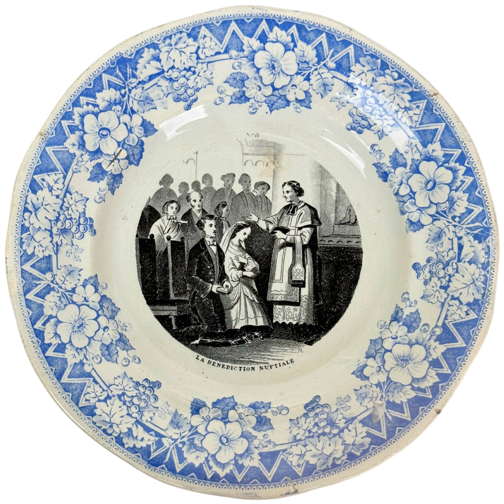 Antique French Plate Creil &amp; Montereau La Benediction Nuptiale Wedding Ceremony