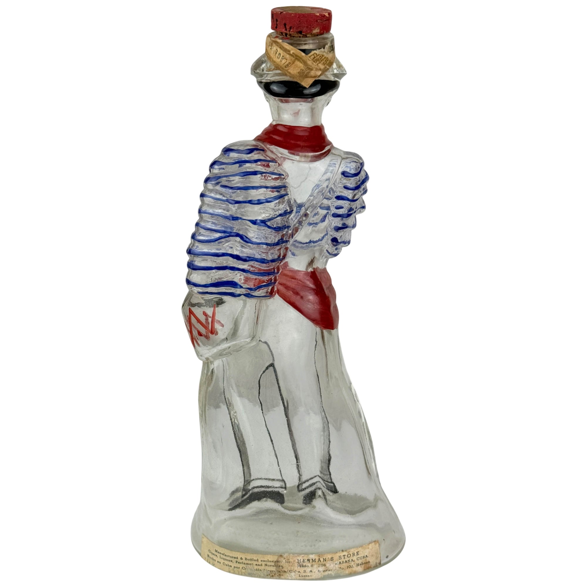 back view of Vintage Cuban Crema Banano Figural Liquor Bottle Rumba Dancer