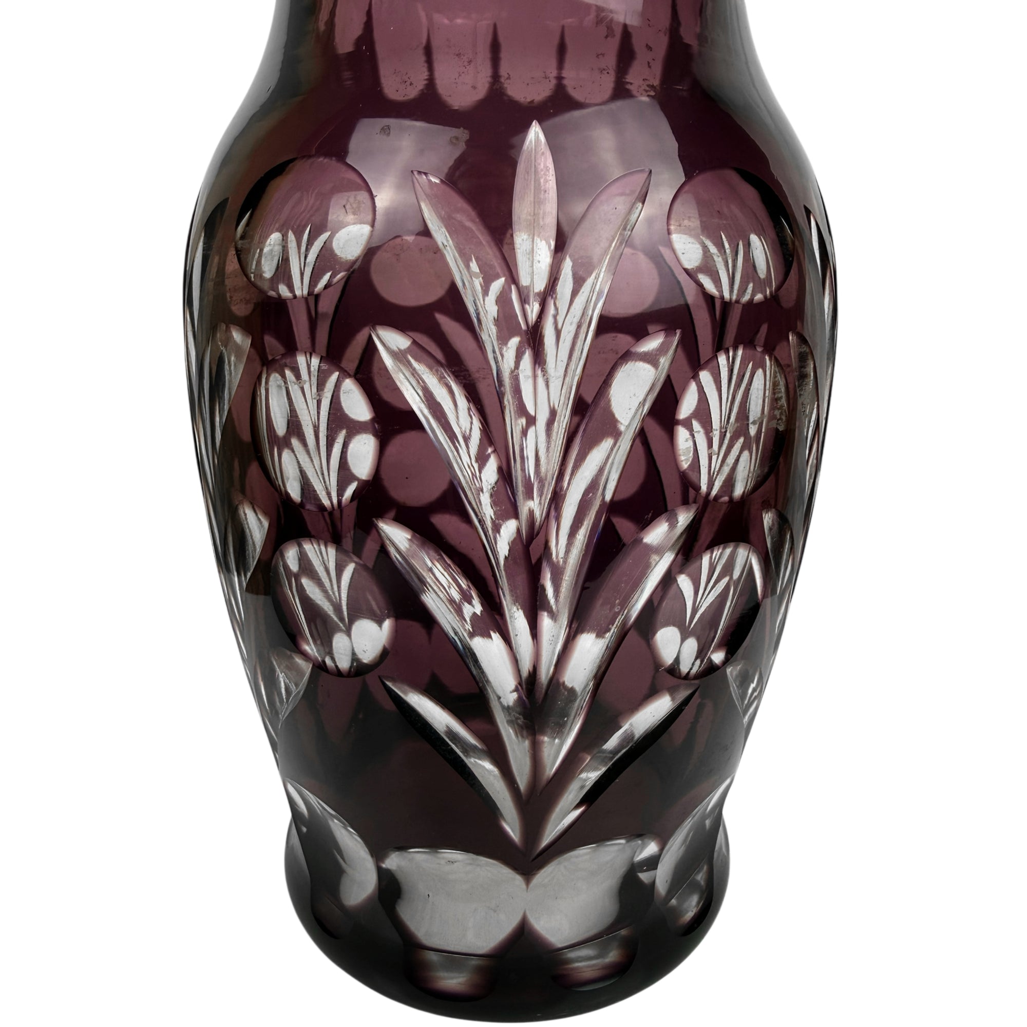 detail of bohemian cut to clear glass vase