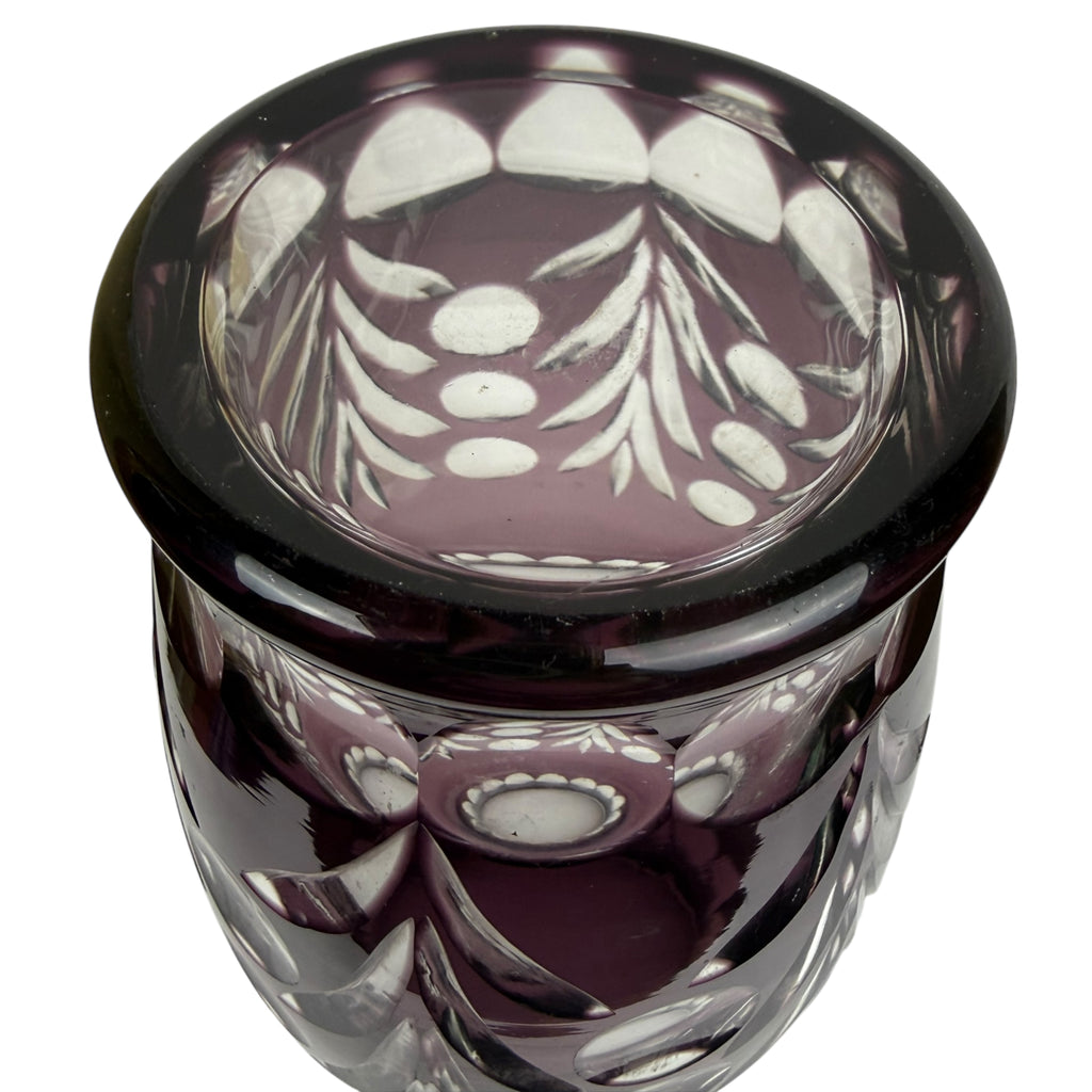 underside of bohemian cut to clear glass vase