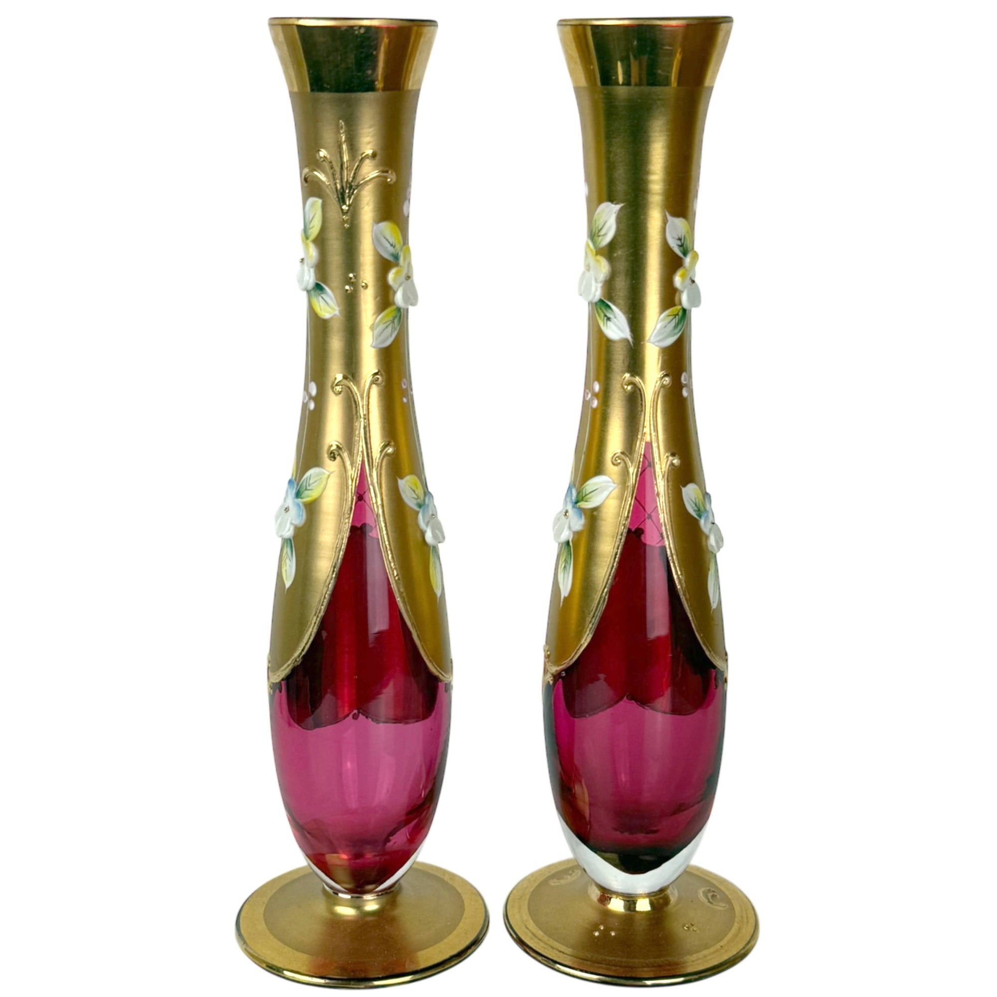 czechoslovakian cranberry glass vases