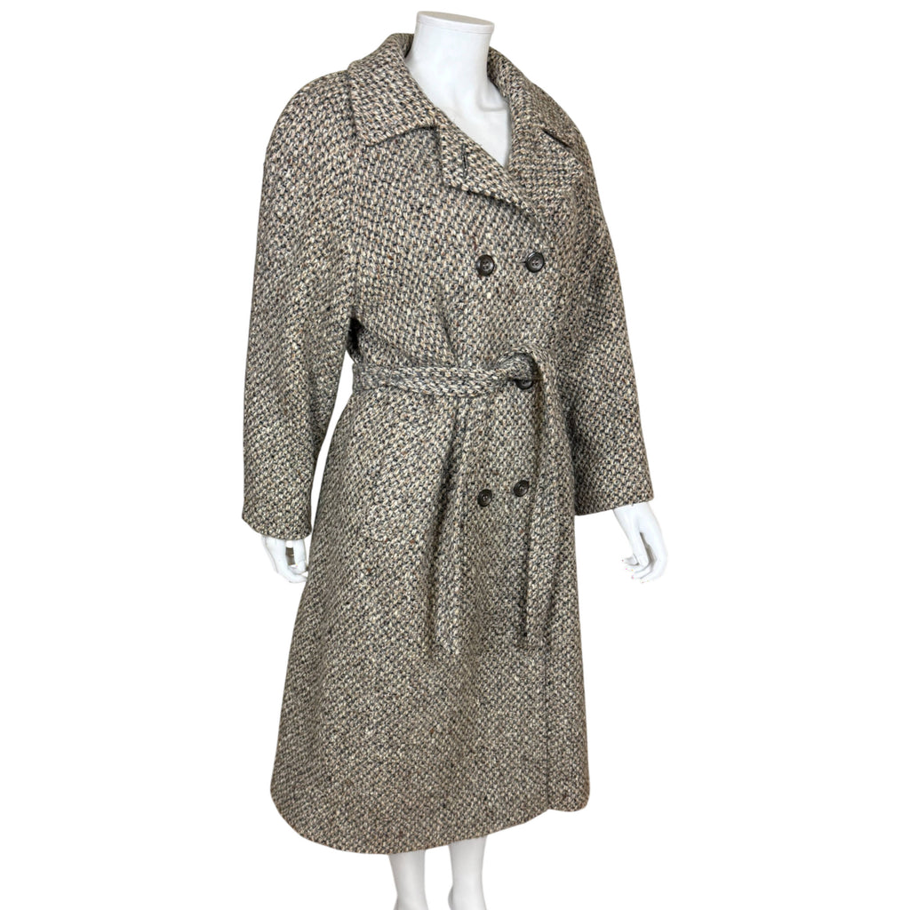 Vintage D'Allaird's  wool tweed belted coat three-quarter view with padded shoulders