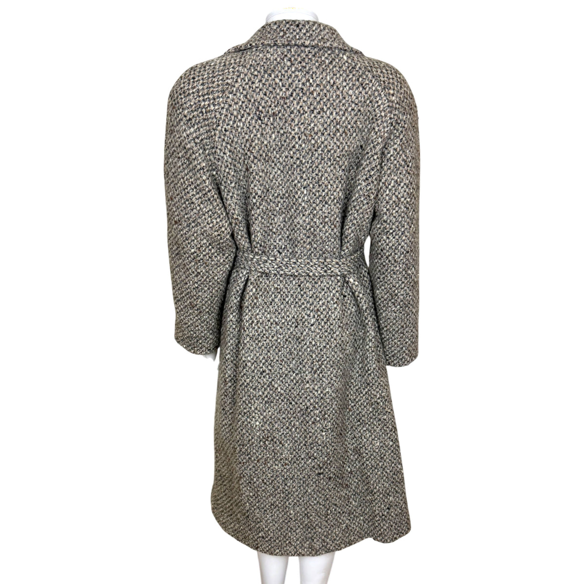Vintage 1980s D'Allaird's  wool tweed coat back view with belted waist
