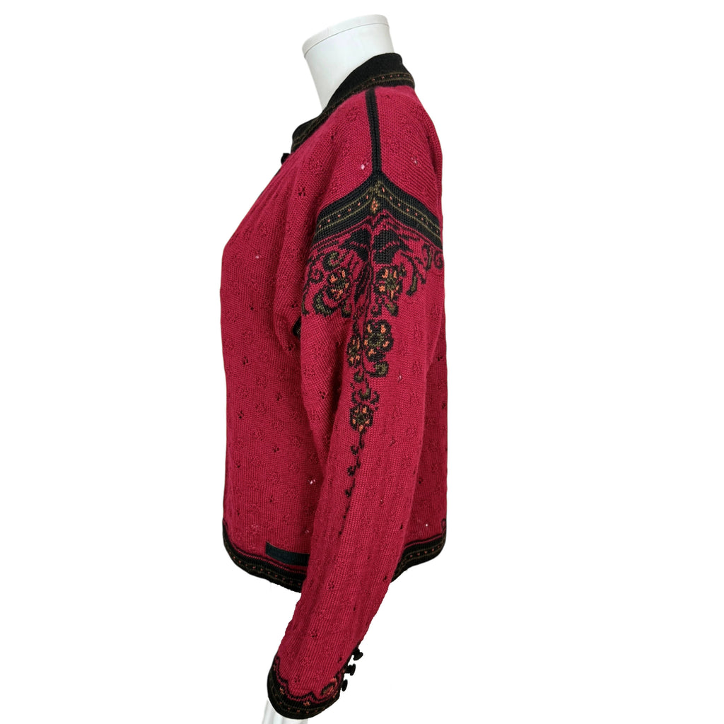 Vintage Dale of Norway Cardigan Red Wool Rosemaling Sz L