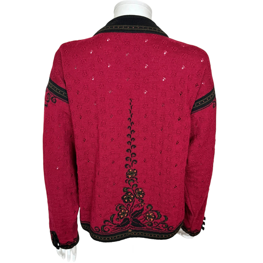 Vintage Dale of Norway Cardigan Red Wool Rosemaling Sz L