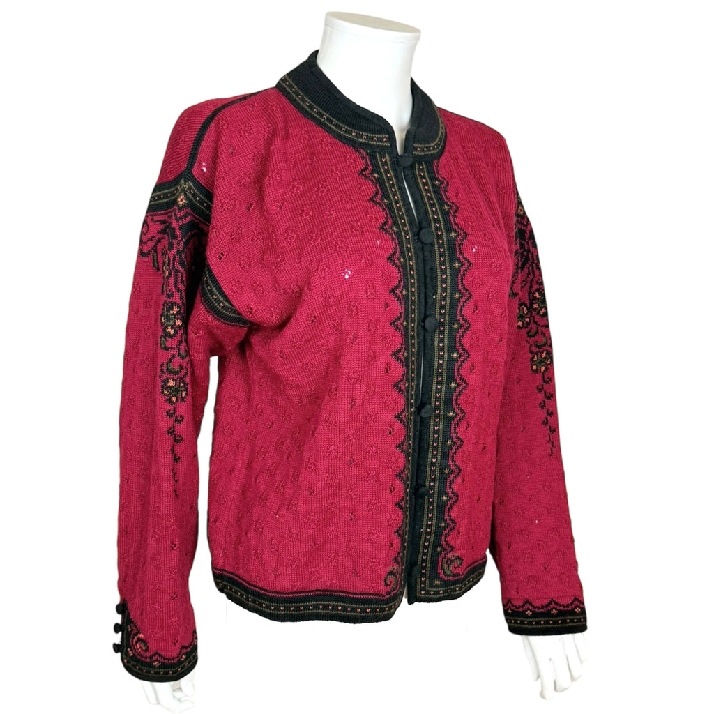 Vintage Dale of Norway Cardigan Red Wool Rosemaling Sz L