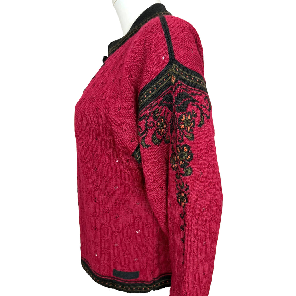 Vintage Dale of Norway Cardigan Red Wool Rosemaling Sz L