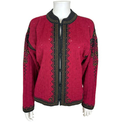Vintage Dale of Norway Cardigan Red Wool Rosemaling Sz L