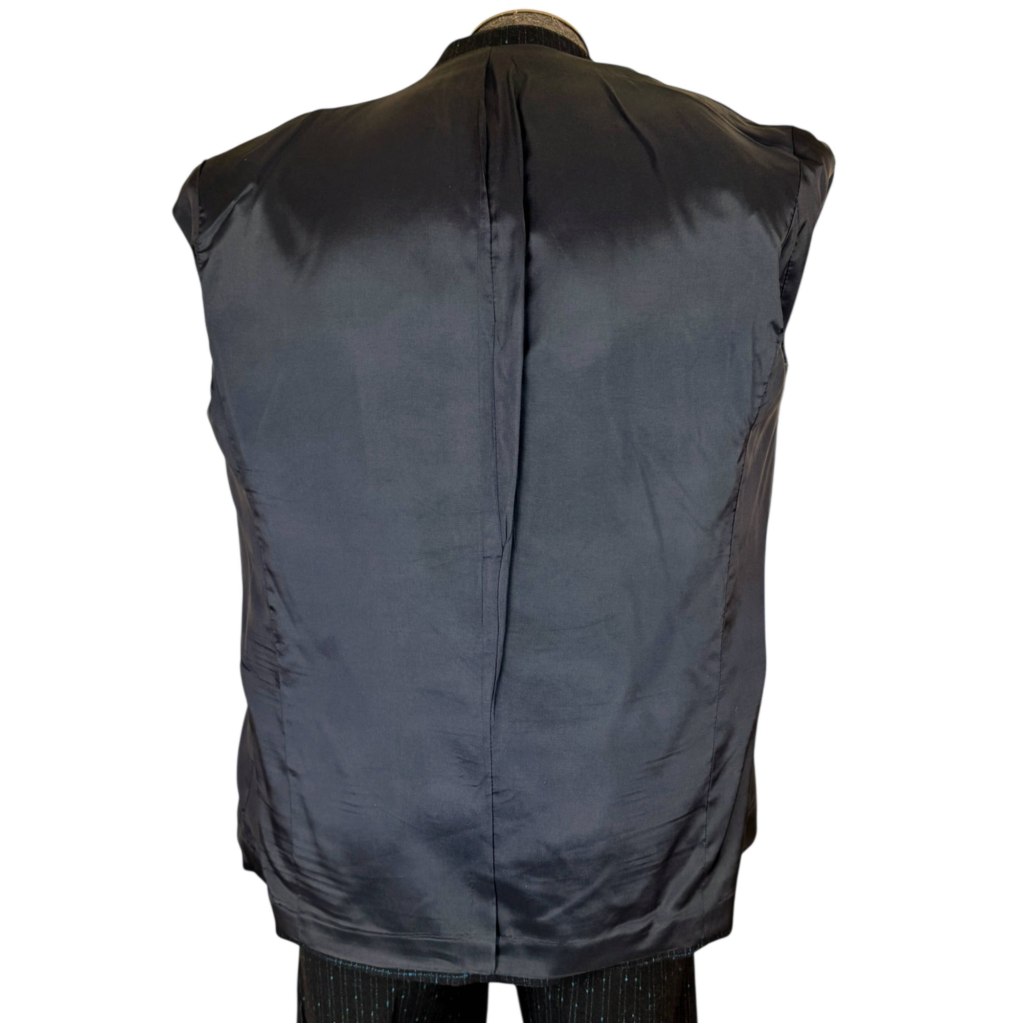 Vintage 1980s New Wave Suit Blue Patterned Black Wool Oversized w 30” Waist