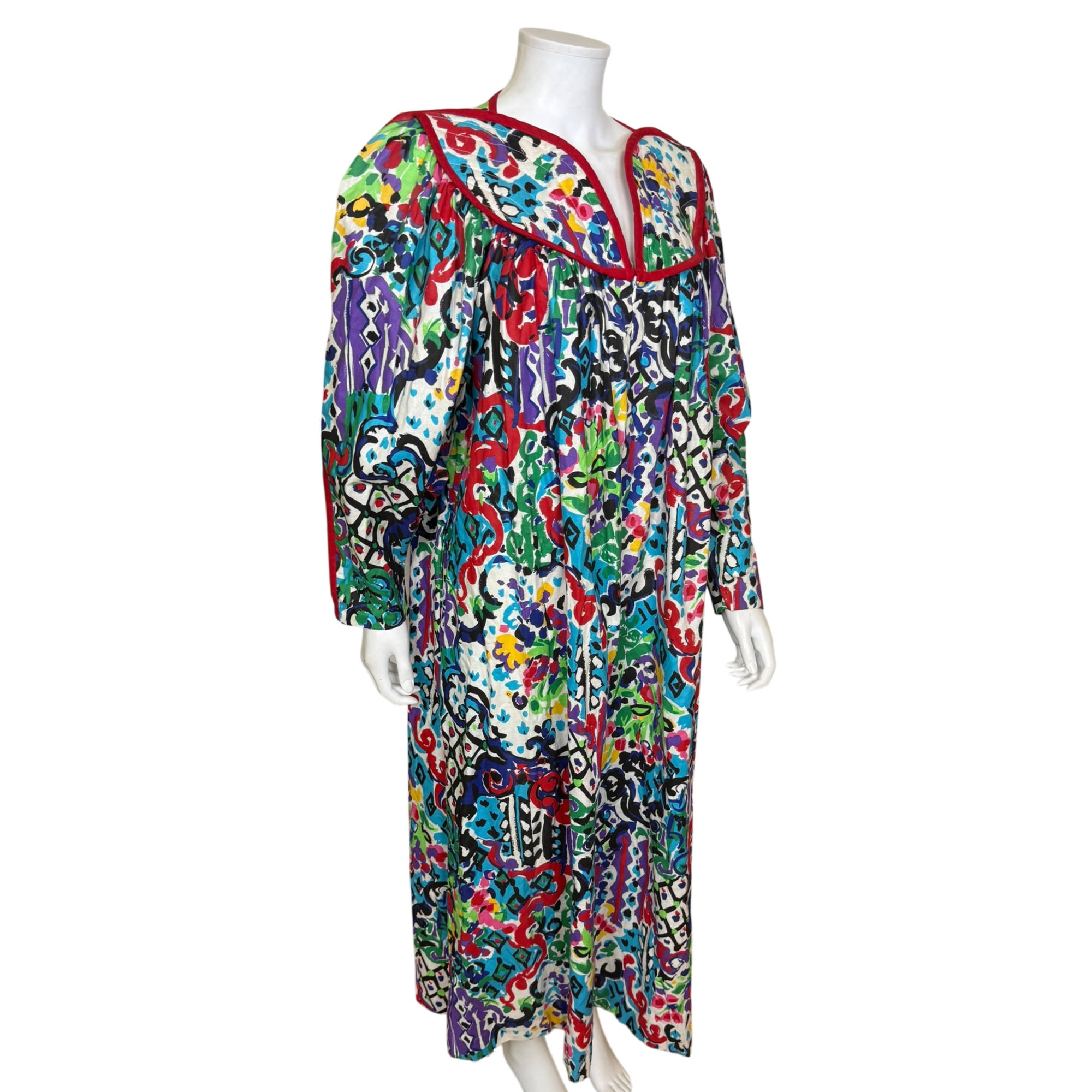 Oversized 1980s cotton lounge dress with abstract print