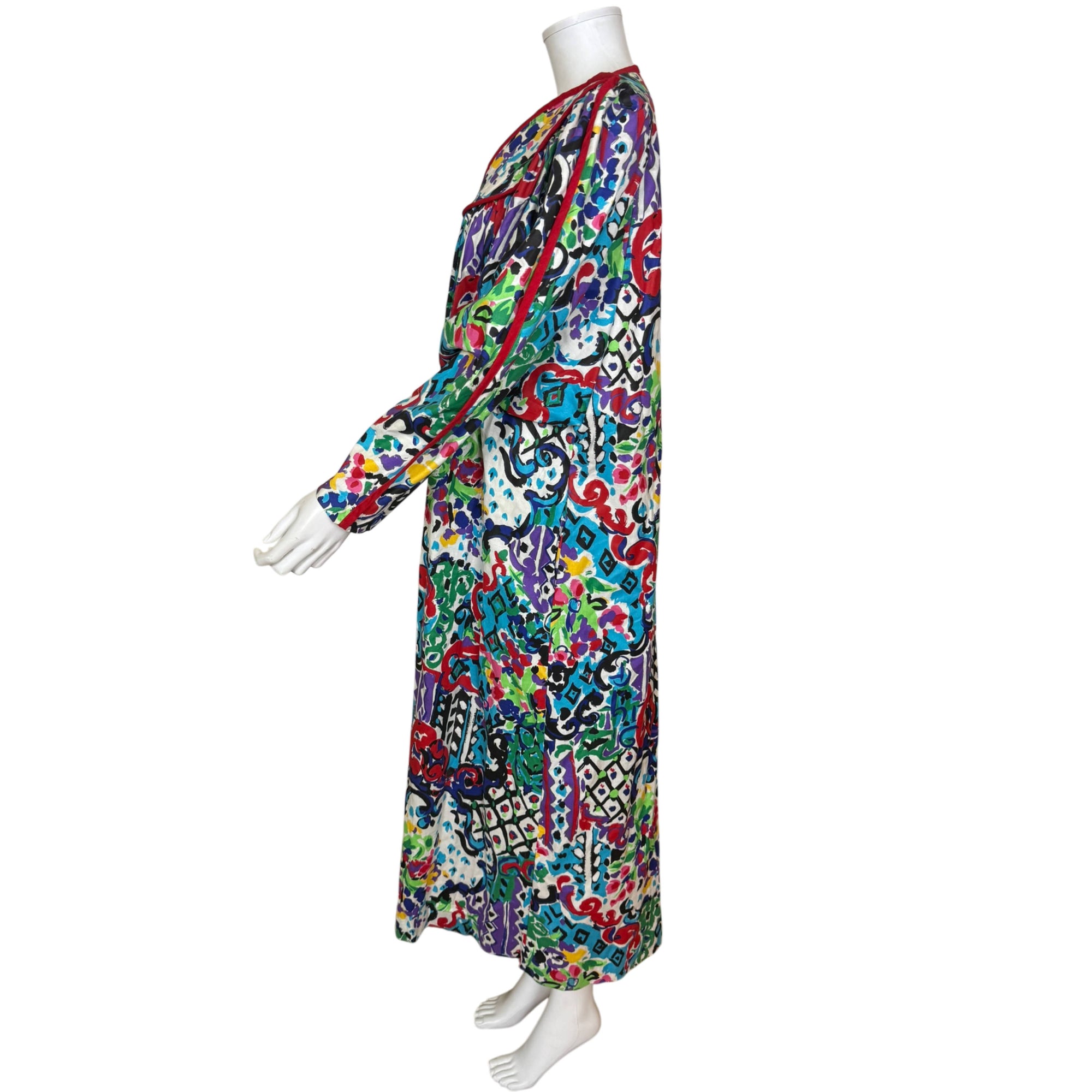 Vintage 1980s oversized cotton hostess dress side view