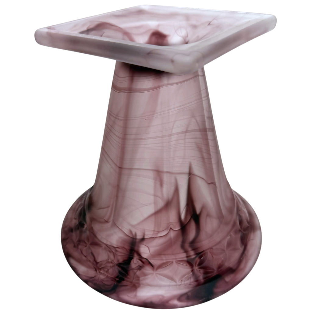 upside down view of vintage Davidson purple glass vase