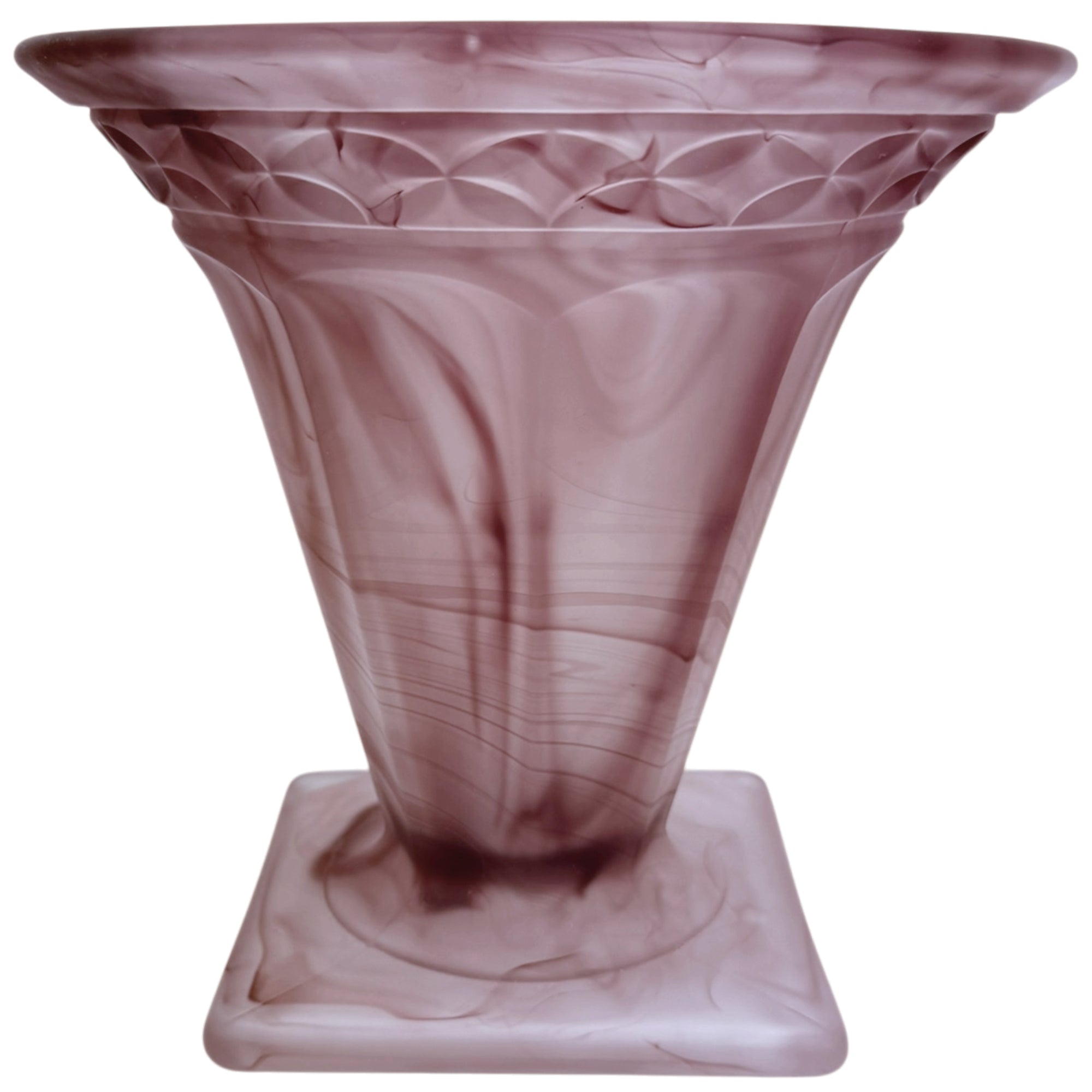 British Art Deco pressed glass vase in purple Cloud Glass