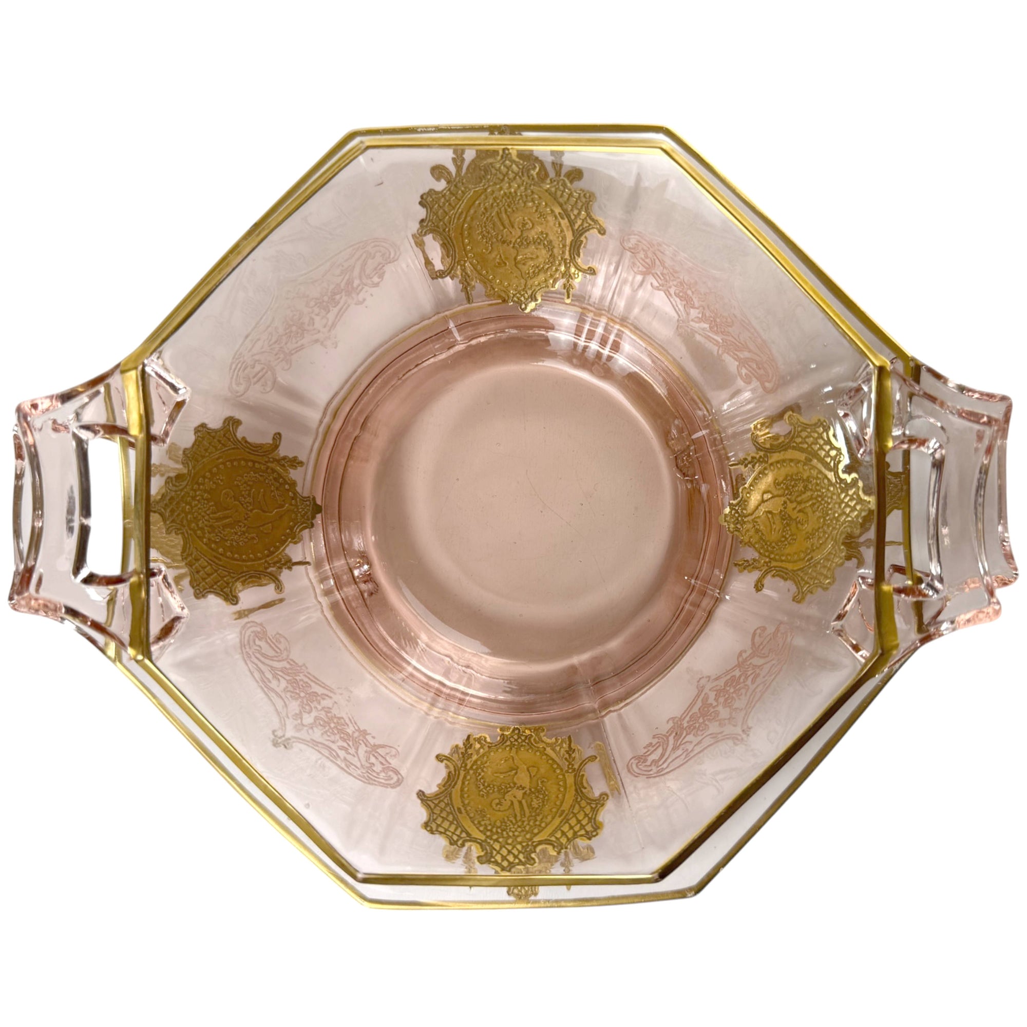 Top View  Indiana Etched Glass 602 Mayonnaise & Liner w Indiana Dancer Gold Encrusted Cameo