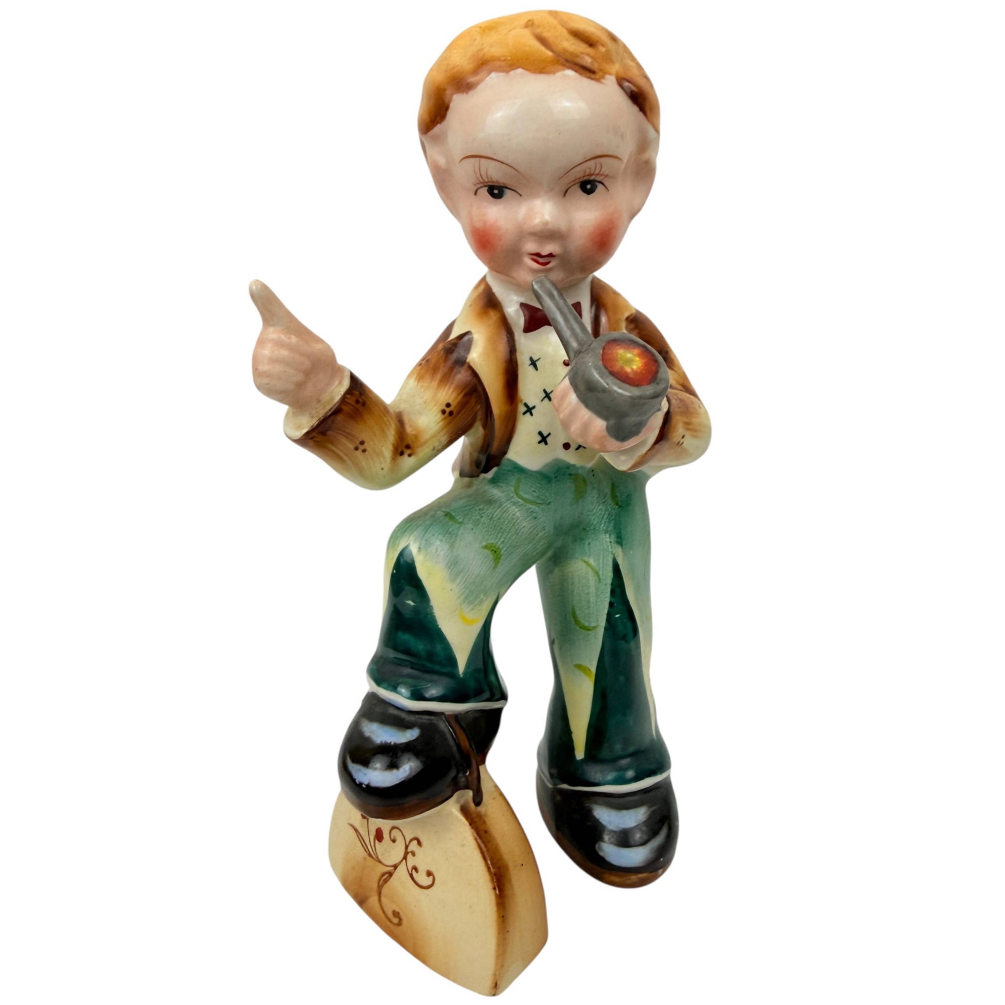 Art Deco Japanese comic pipe boy figurine hand painted ceramic