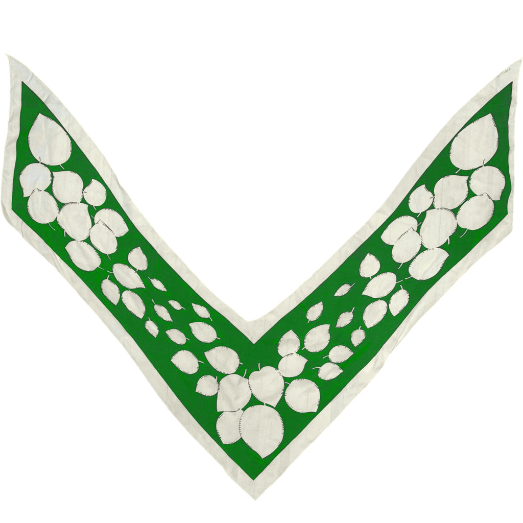 Full flat view of Art Deco triangular silk scarf in emerald green