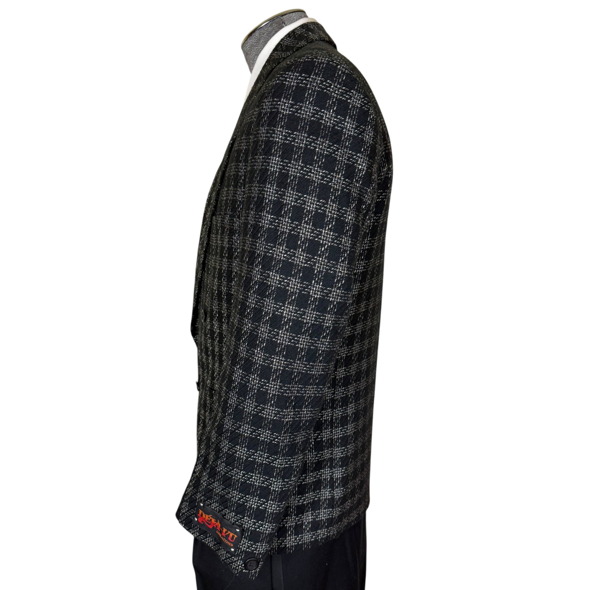 Side view of vintage Déjà-Vu plaid sport coat with padded shoulders