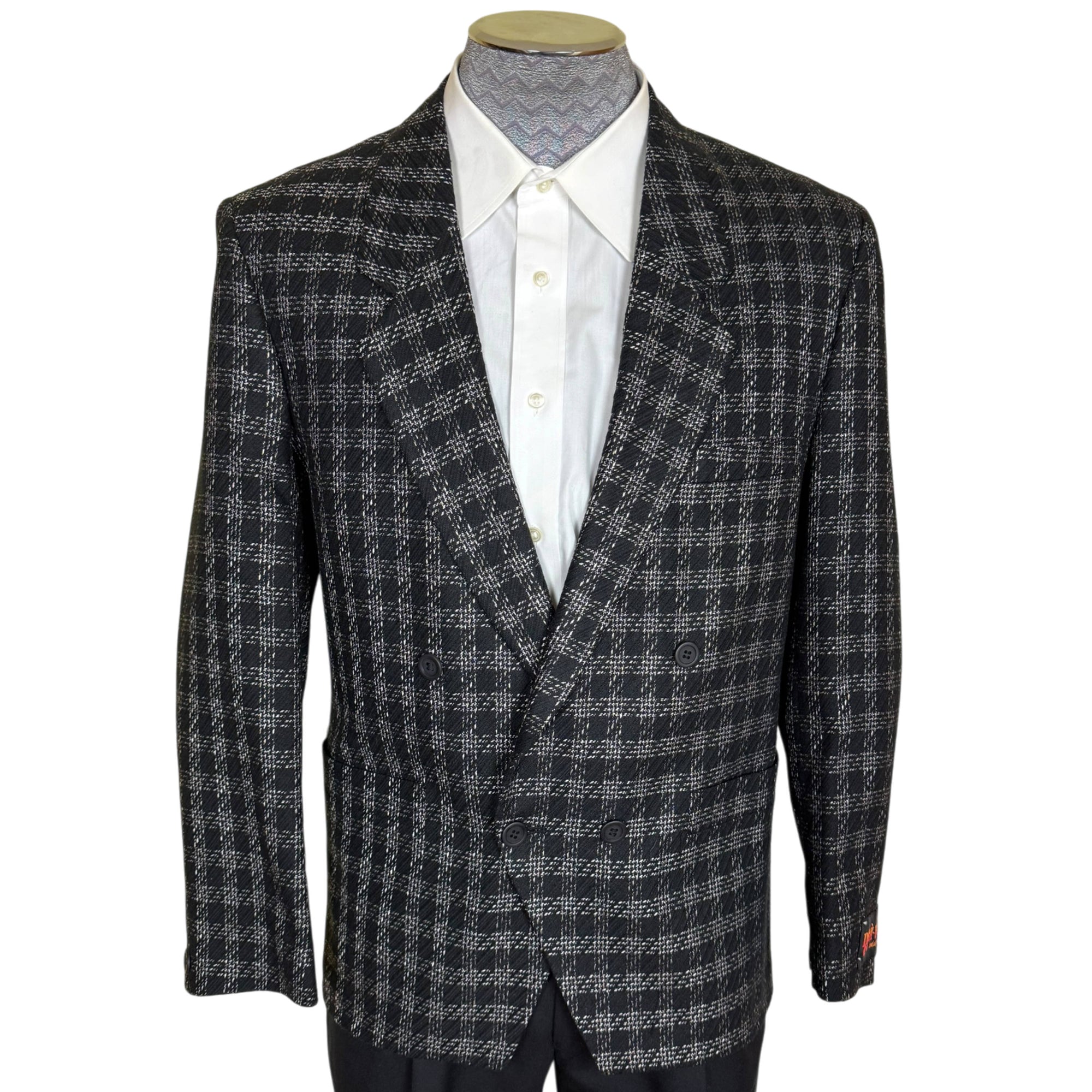 Vintage 1980s Déjà-Vu New Wave plaid sport coat with asymmetrical double-breasted front