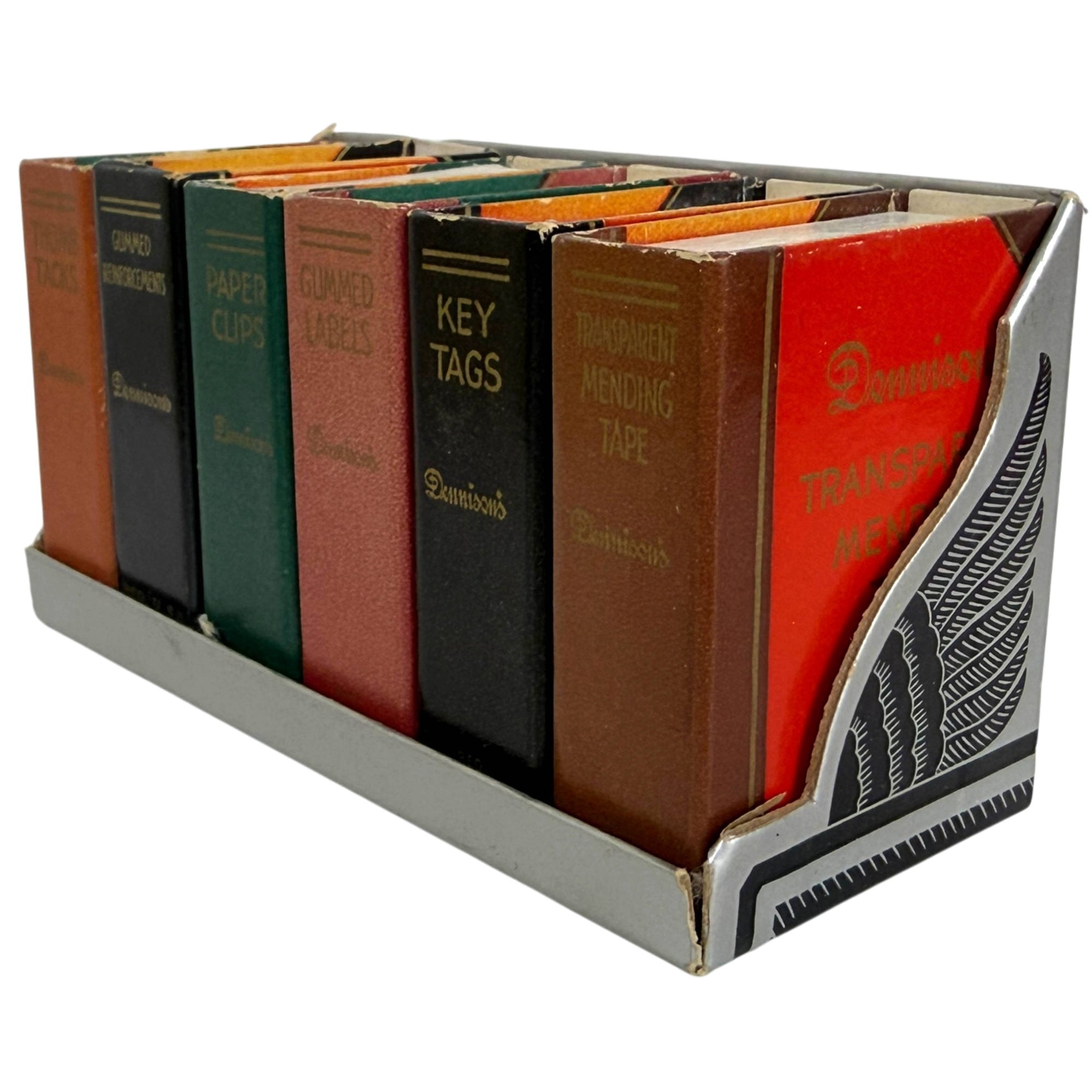 side view of display rack for Vintage Dennison Miniature Book Desk Office Supplies
