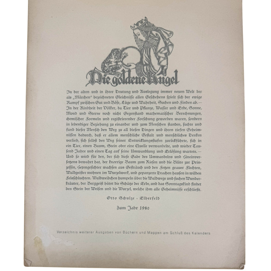 introductory page of die goldene kugel calendar sulatmith wulfing