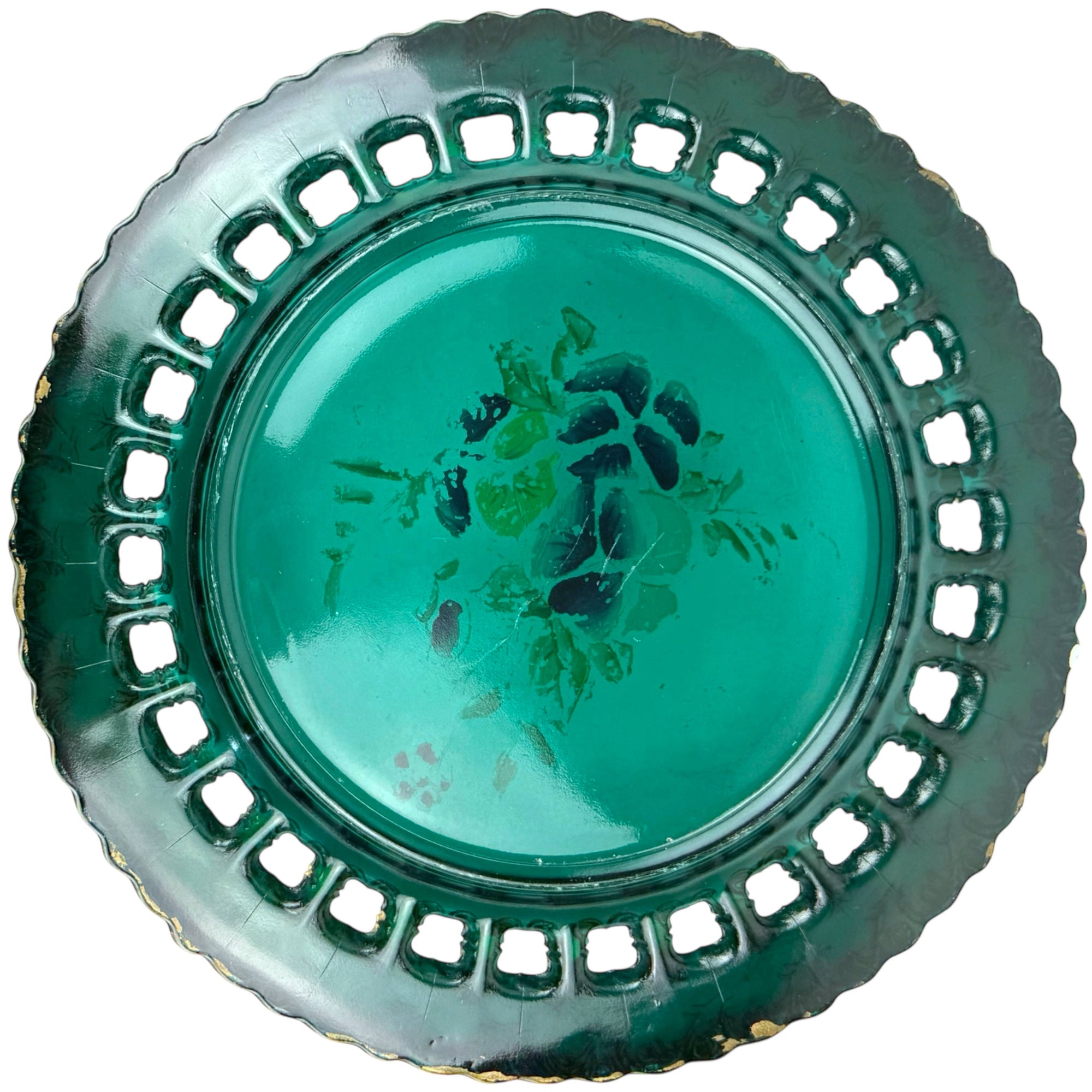 EAPG Dithridge Green Glass Ribbon Plate – Antique c 1900