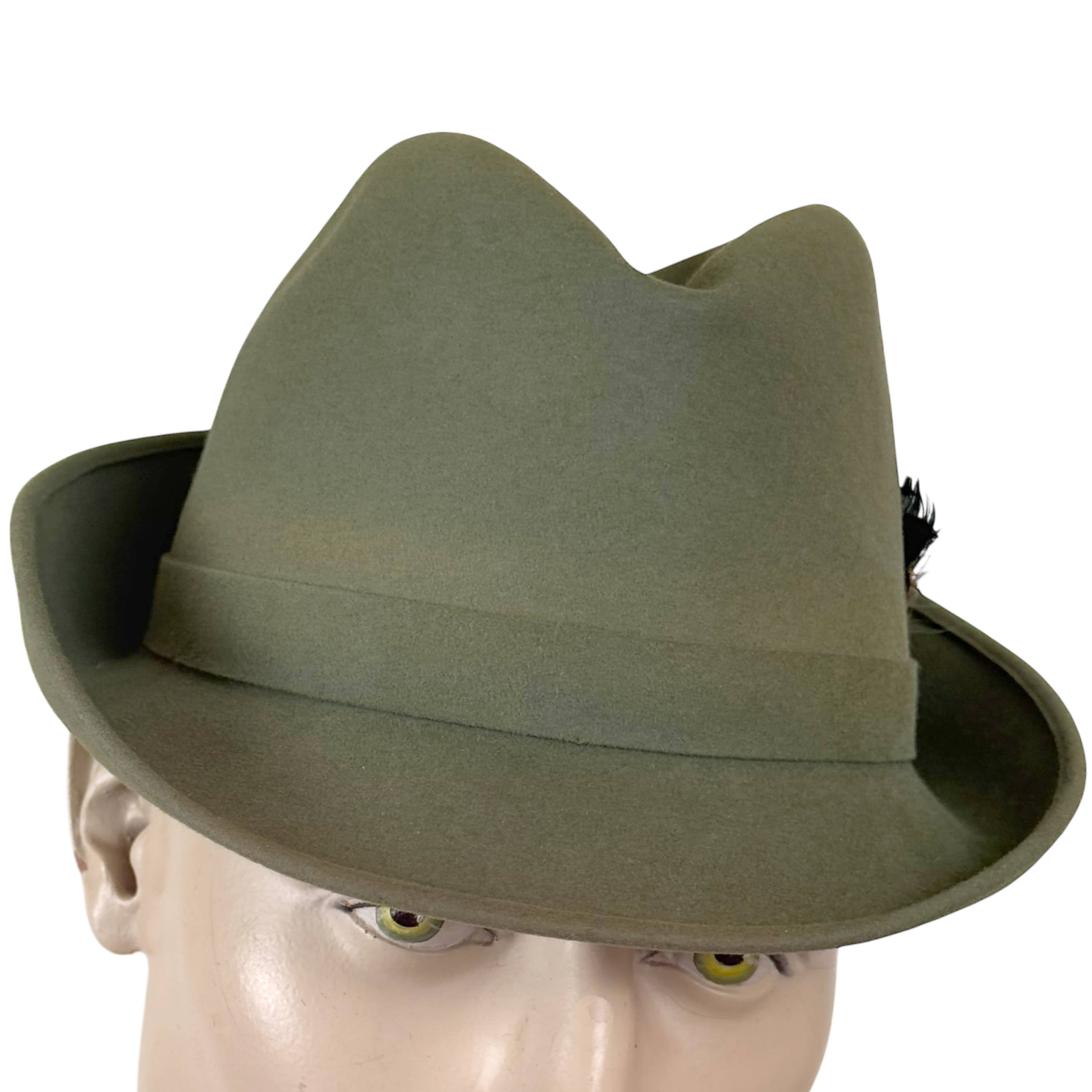 1950s Dobbs Rainbow Fedora – Olive Fur Felt Hat – Size 7 1/4