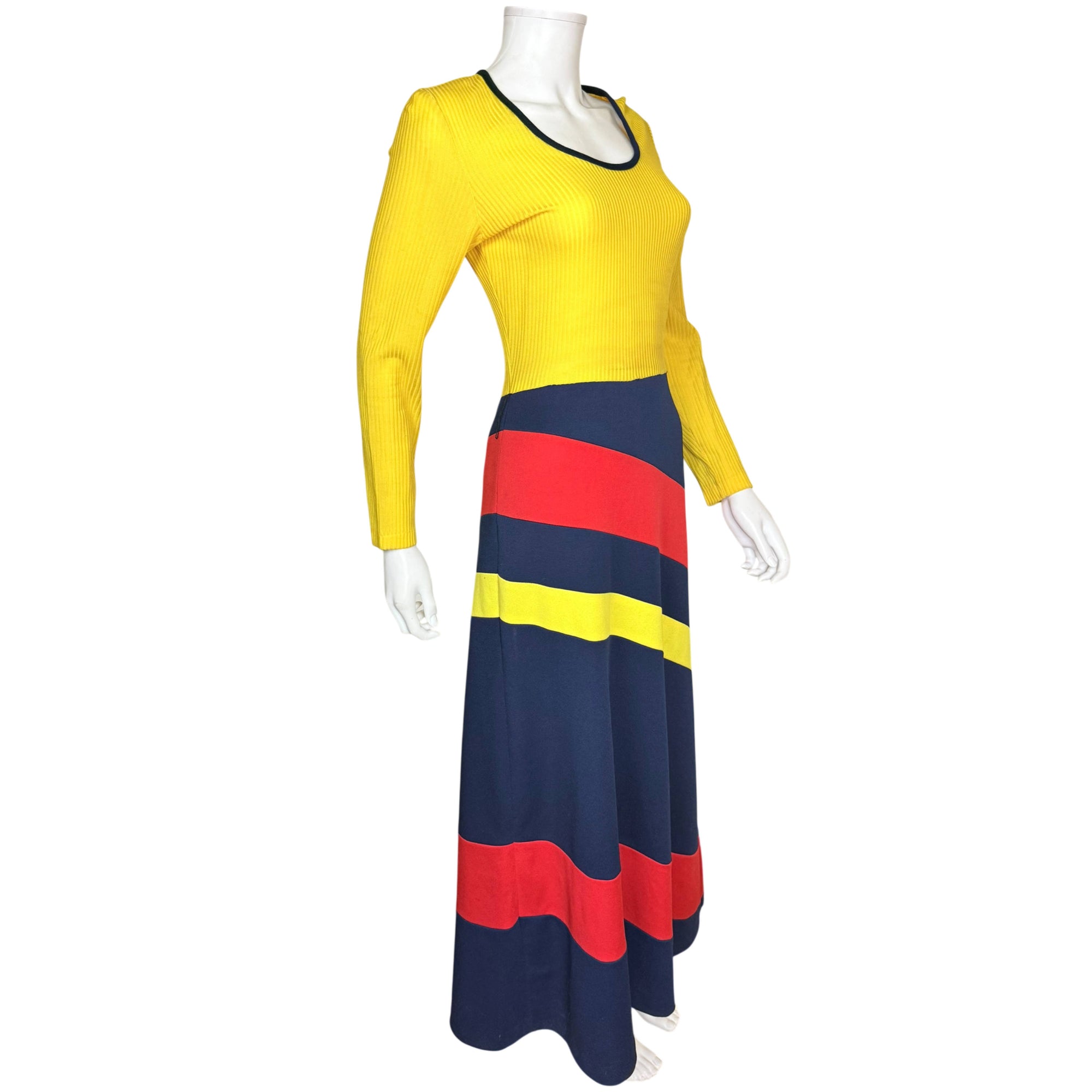 Right side view of Vintage 1970s Colour Block Maxi Dress