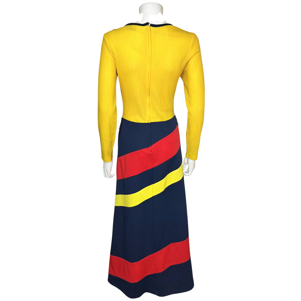 Back view of Vintage 1970s Colour Block Maxi Dress