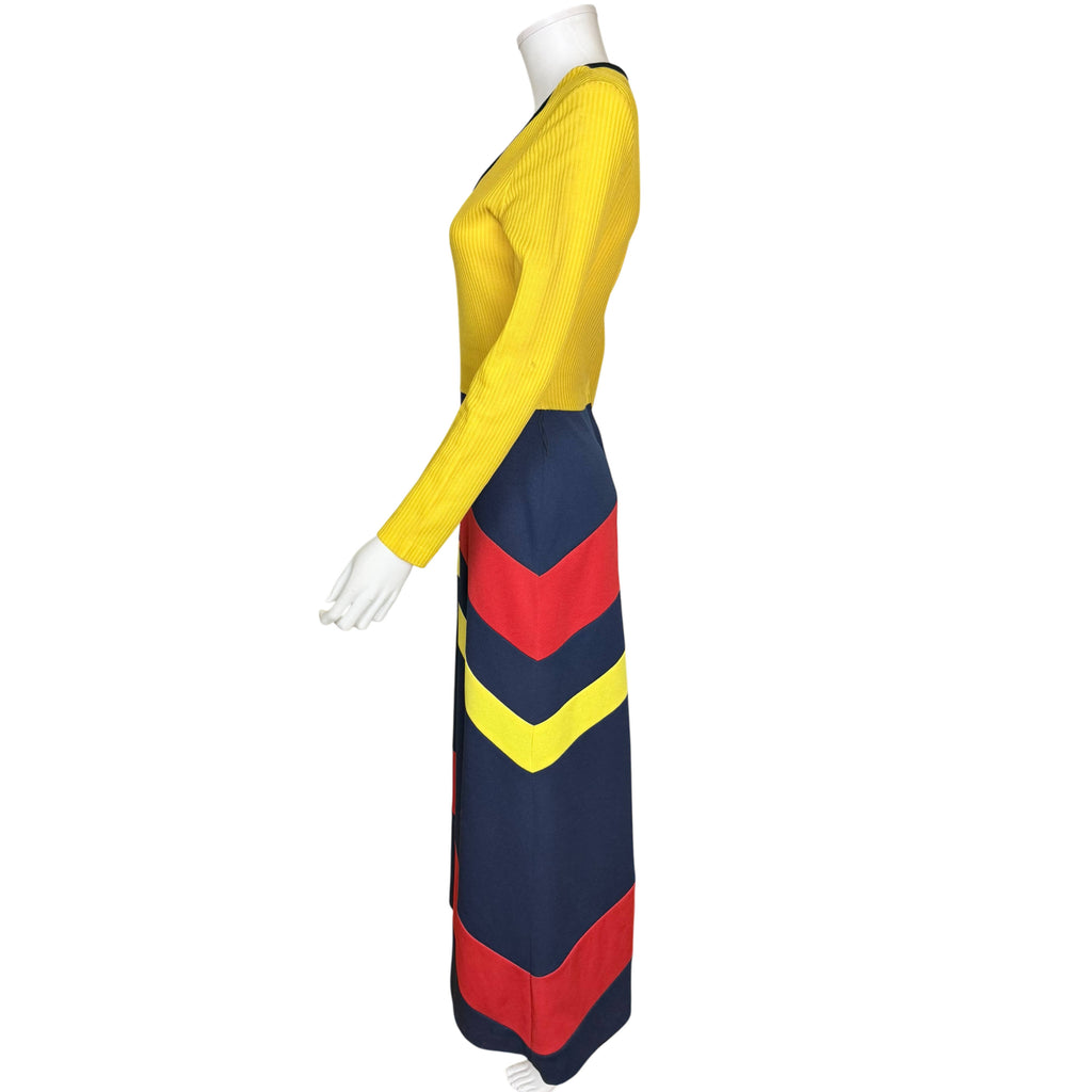 left side view of Vintage 1970s Colour Block Maxi Dress