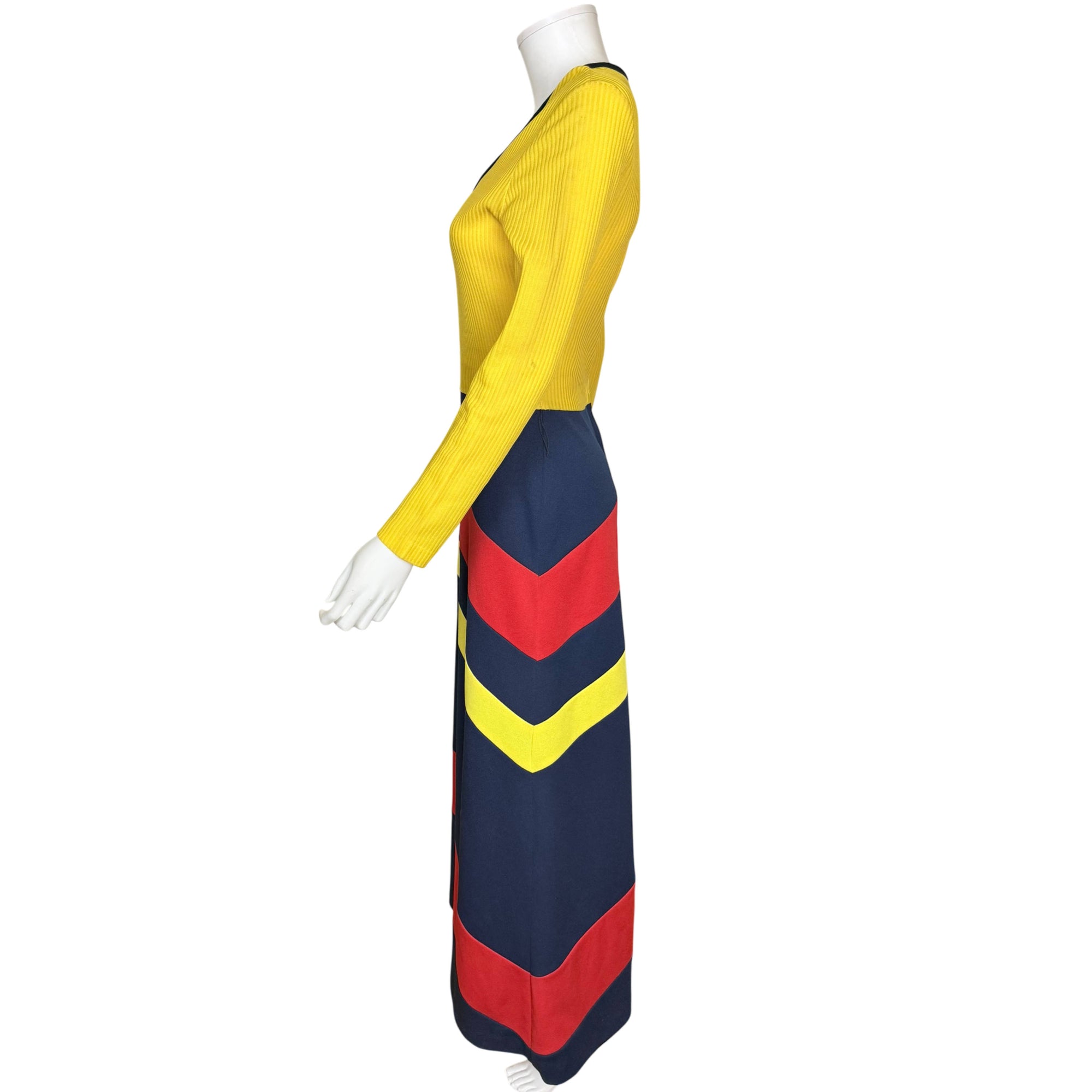 left side view of Vintage 1970s Colour Block Maxi Dress