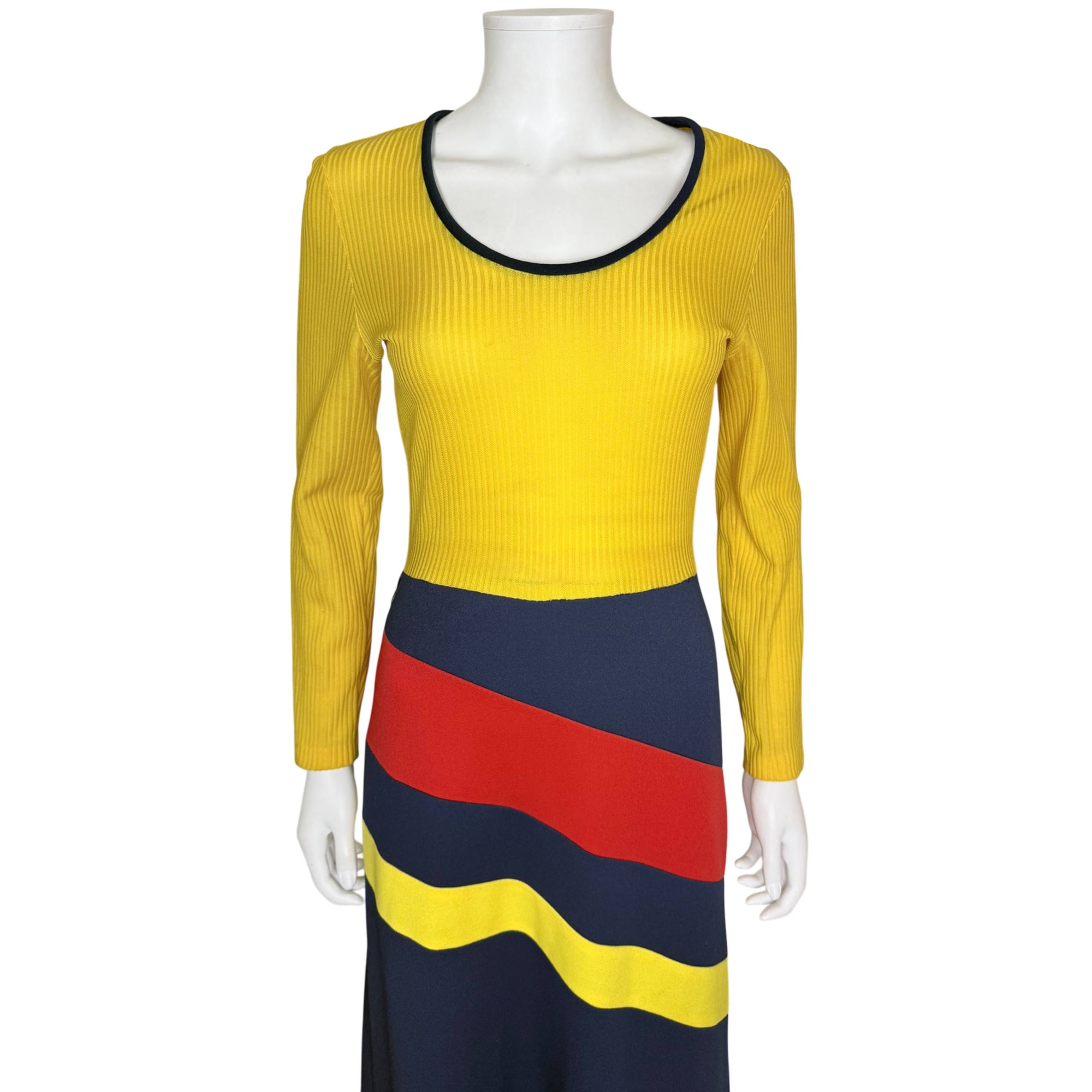 Detail of Vintage 1970s Colour Block Maxi Dress