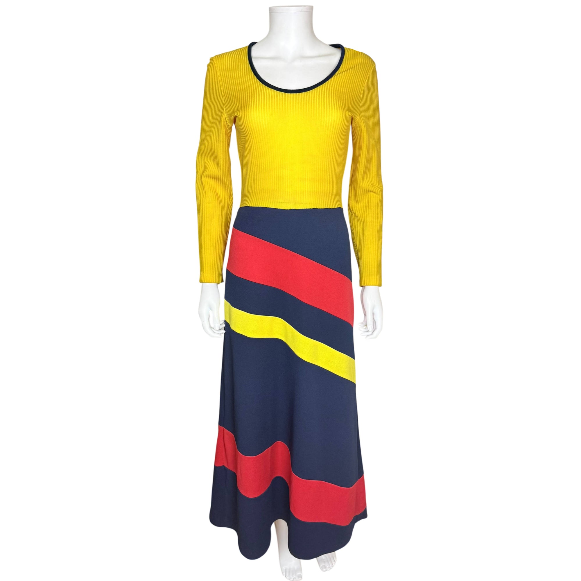 Vintage 1970s Colour Block Maxi Dress Donaldi Montreal Ribbed Knit Bol – Poppy's Vintage Clothing