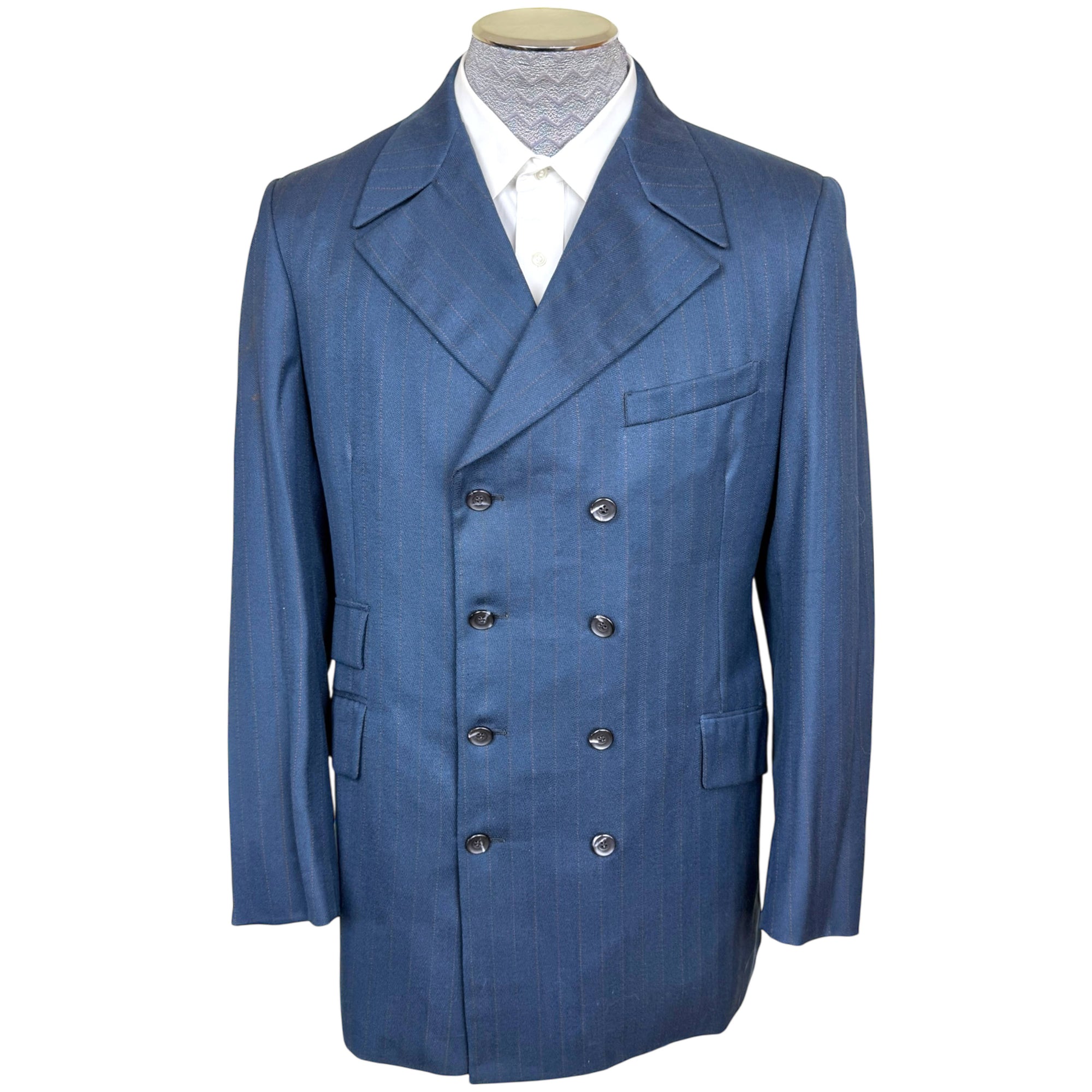 Vintage 1960s Mod Suit Jacket Double Breasted Blazer Pinstriped Wool Size 38