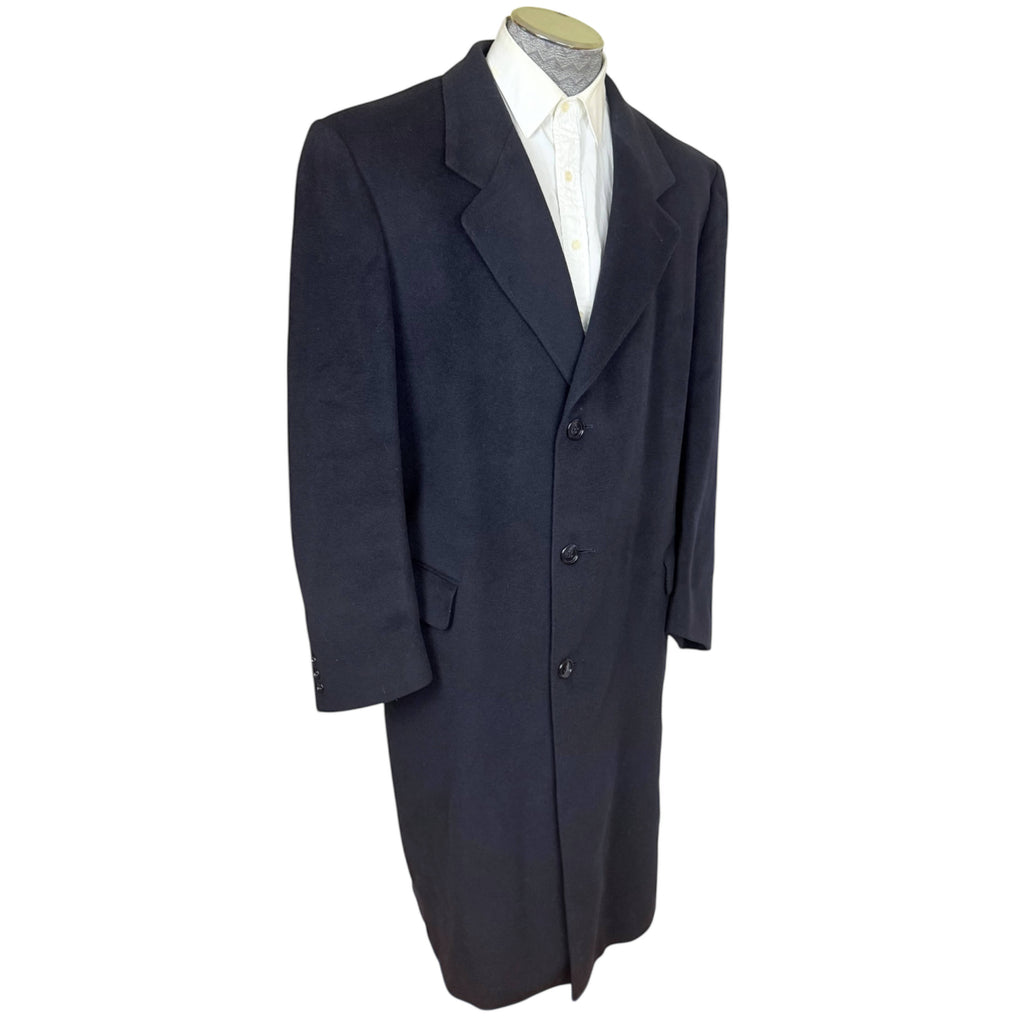 Vintage 1970s Overcoat Navy Blue Cashmere Blend Size 46