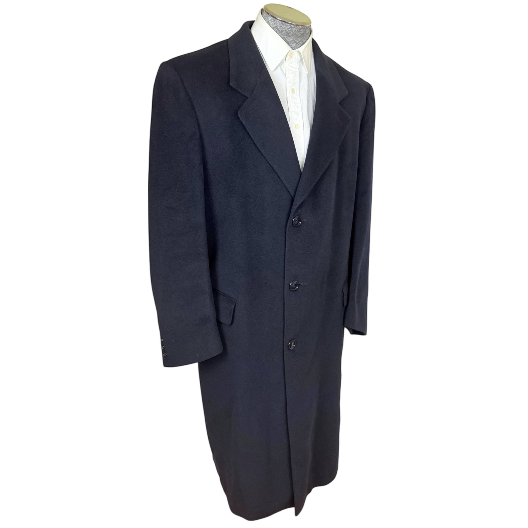 Vintage 1970s Overcoat Navy Blue Cashmere Blend Size 46
