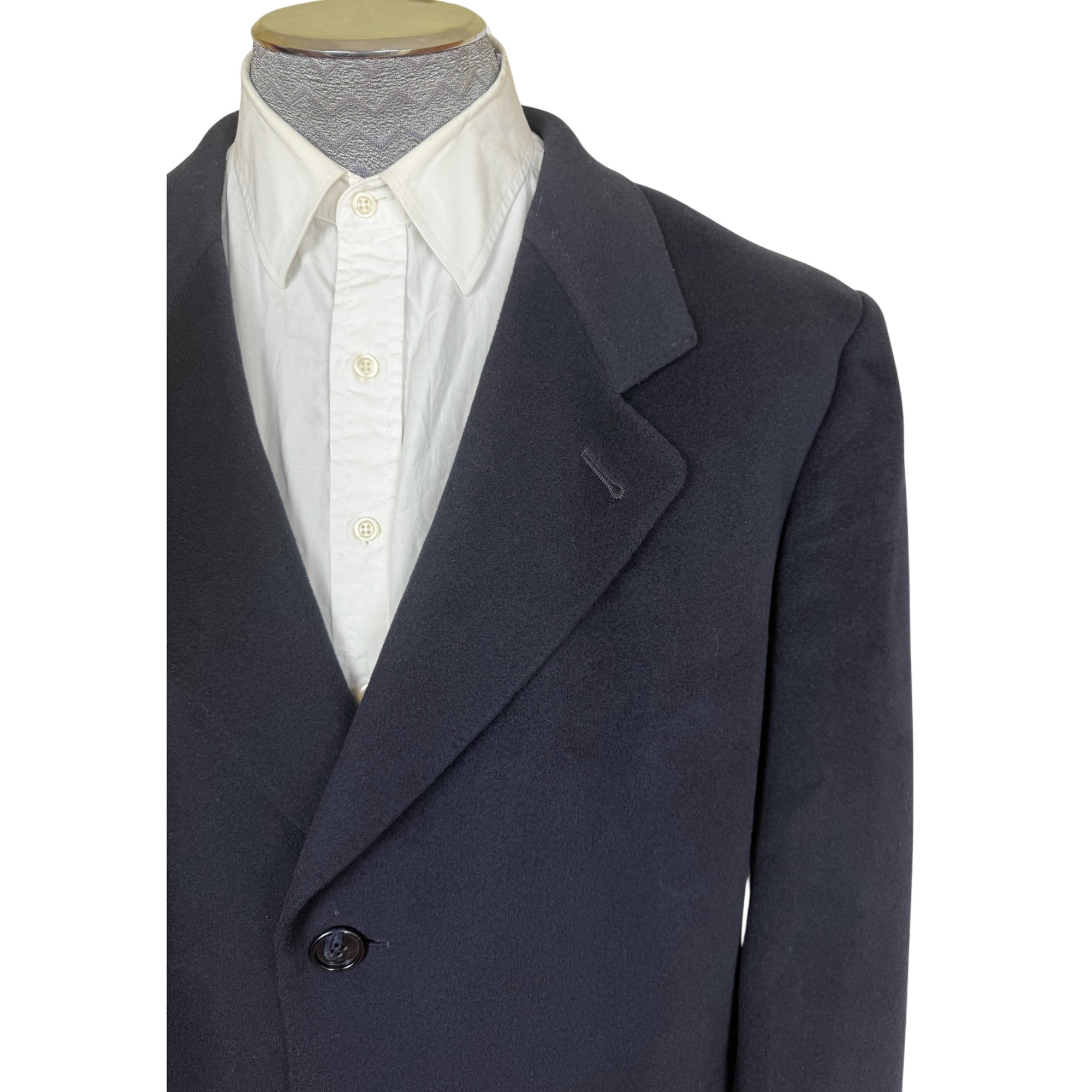 Vintage 1970s Overcoat Navy Blue Cashmere Blend Size 46