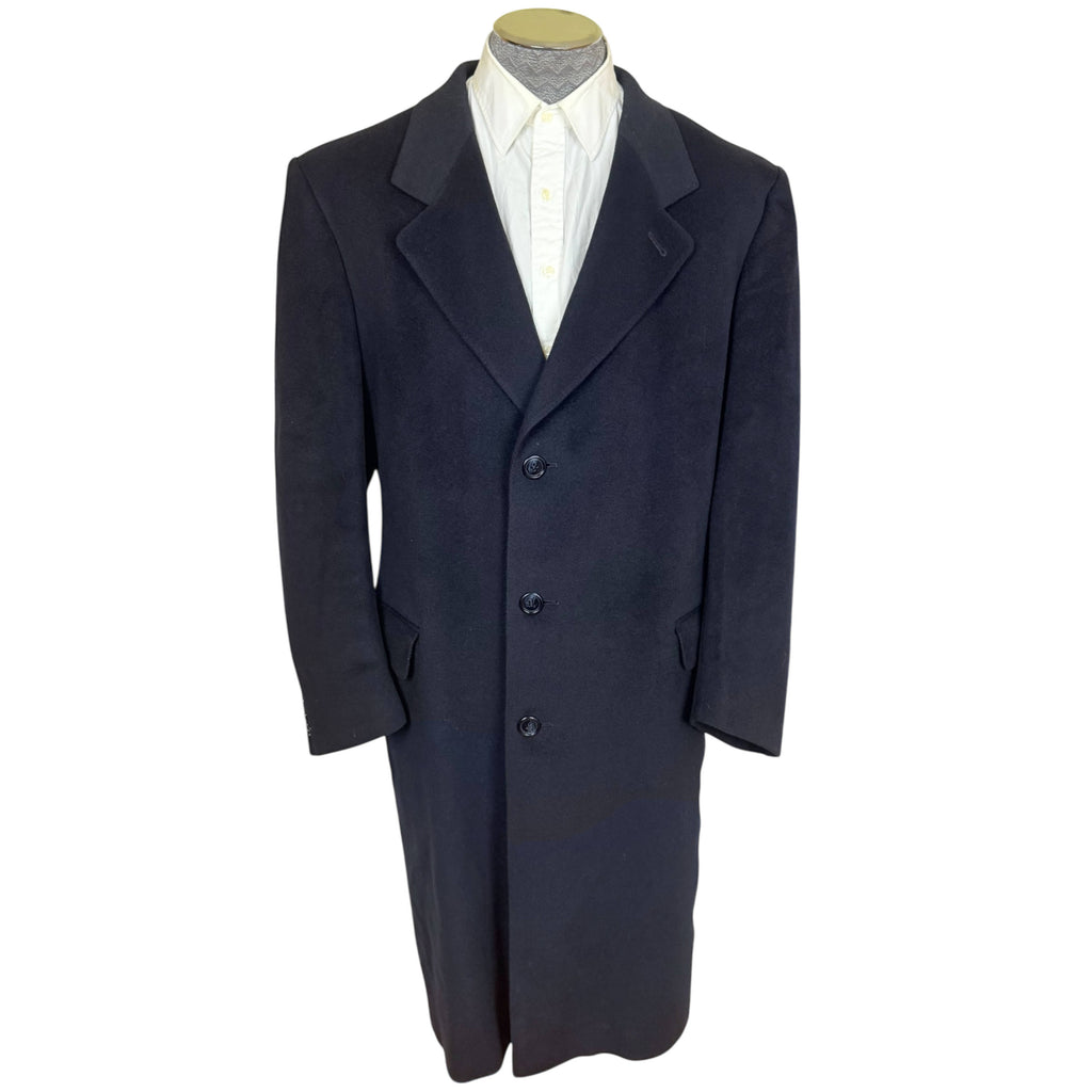 Vintage 1970s Overcoat Navy Blue Cashmere Blend Size 46