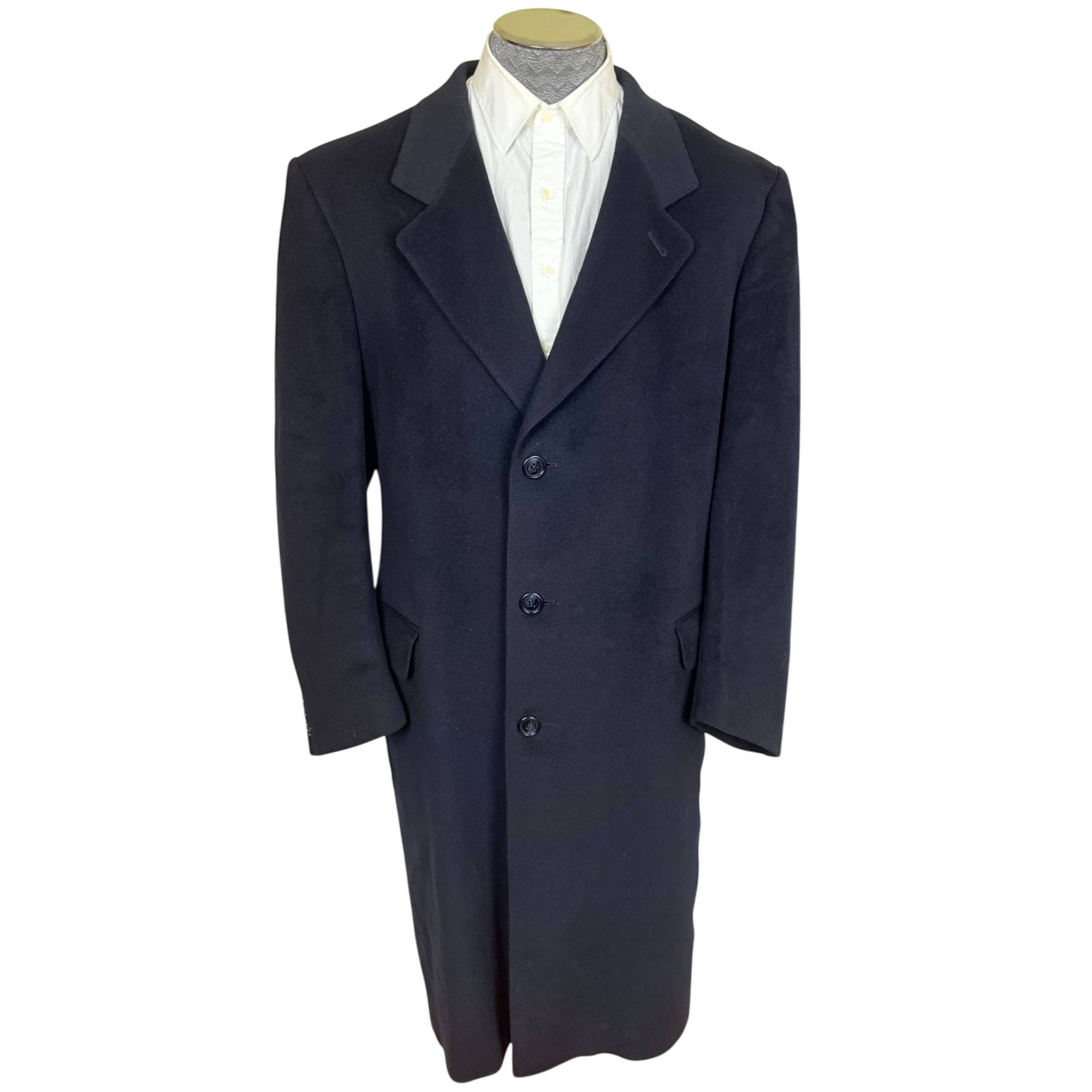 Vintage 1970s Overcoat Navy Blue Cashmere Blend Size 46